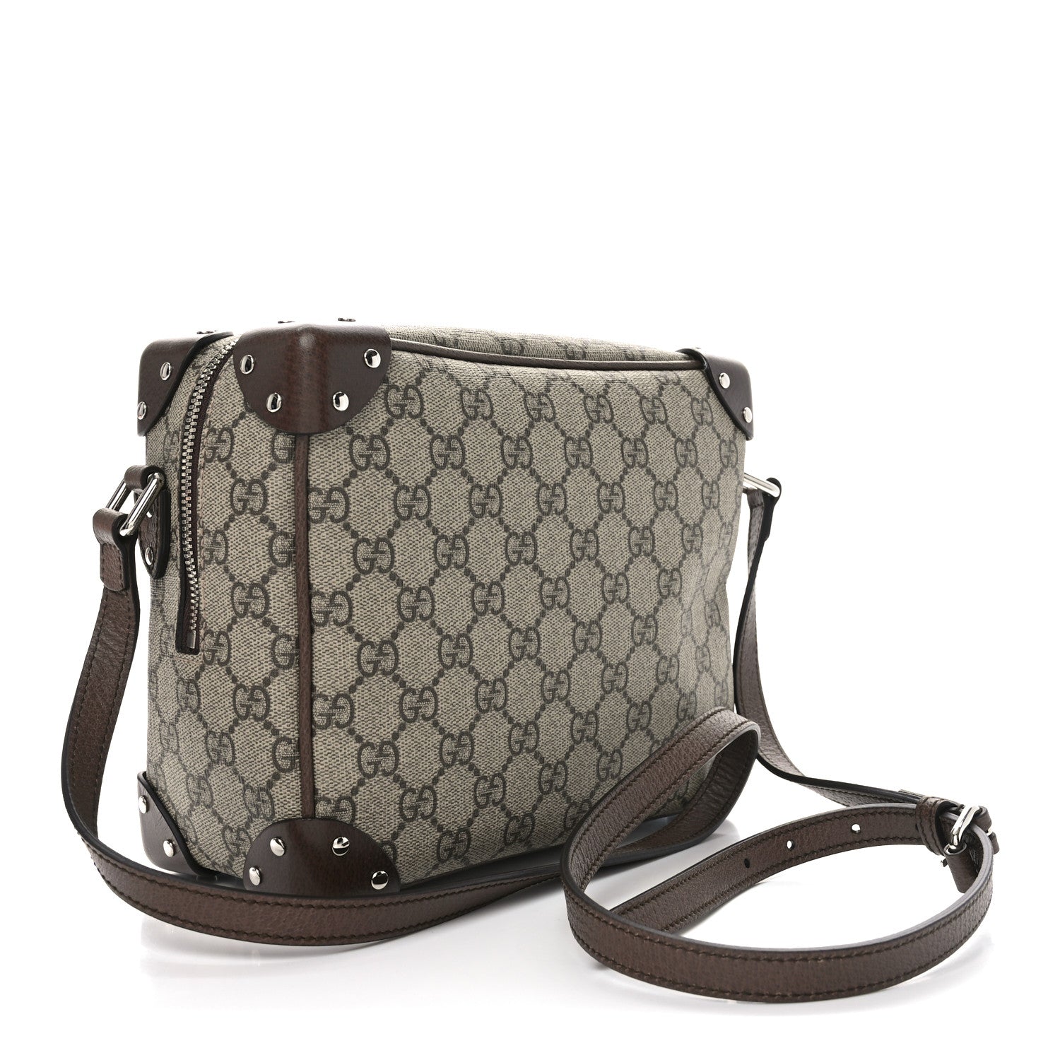 GG Supreme Monogram Textured Calfskin Square Messenger Bag Beige Ebony New Acero