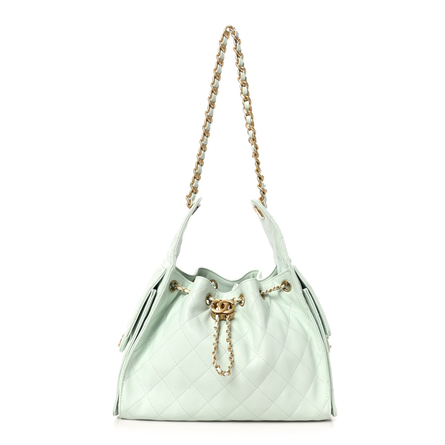 Caviar Quilted Small Chanel 25 Handbag Light Green