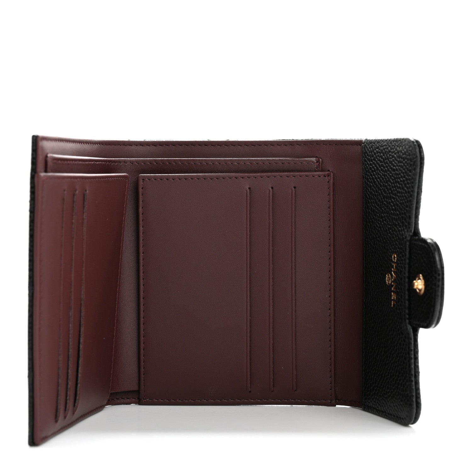 Caviar Quilted Compact Flap Wallet Black