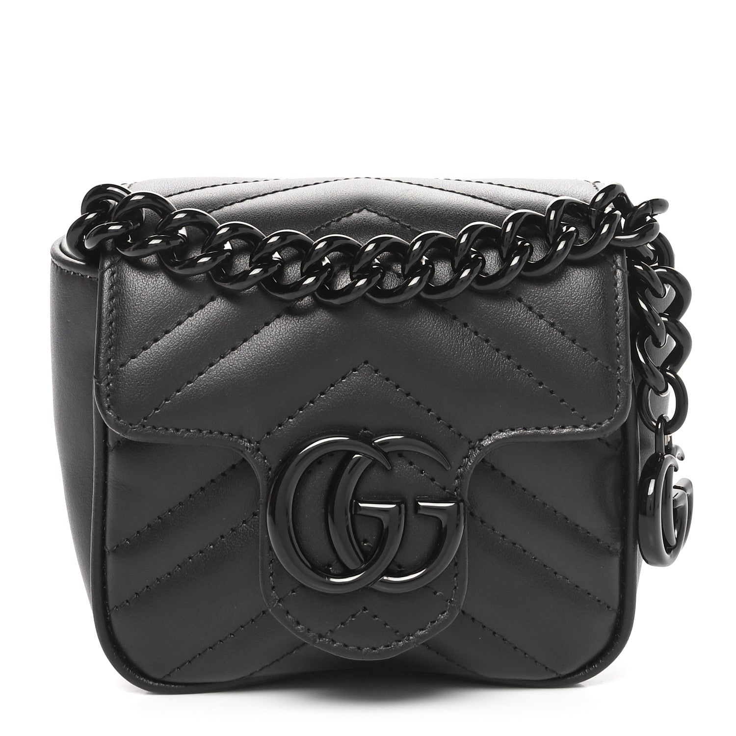 Calfskin Matelasse Monochrome GG Marmont Chain Mini Belt Bag Black