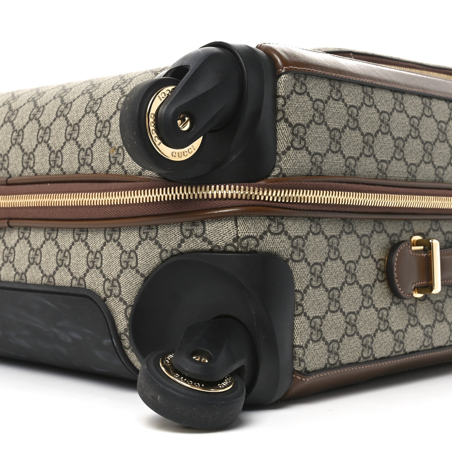 GG Supreme Monogram Azalea Calfskin Retro Interlocking G Small Savoy Cabin Trolley Beige Ebony Brown Sugar