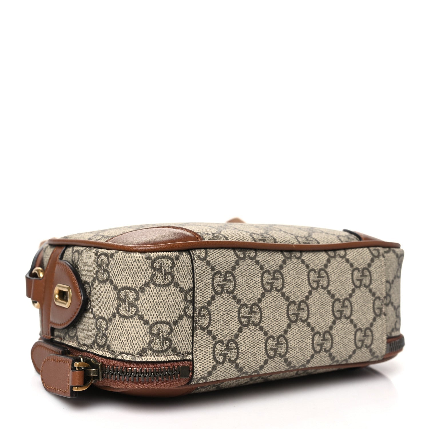 GG Supreme Monogram Textured Calfskin Emblem Mini Crossbody Beige Dark Brown