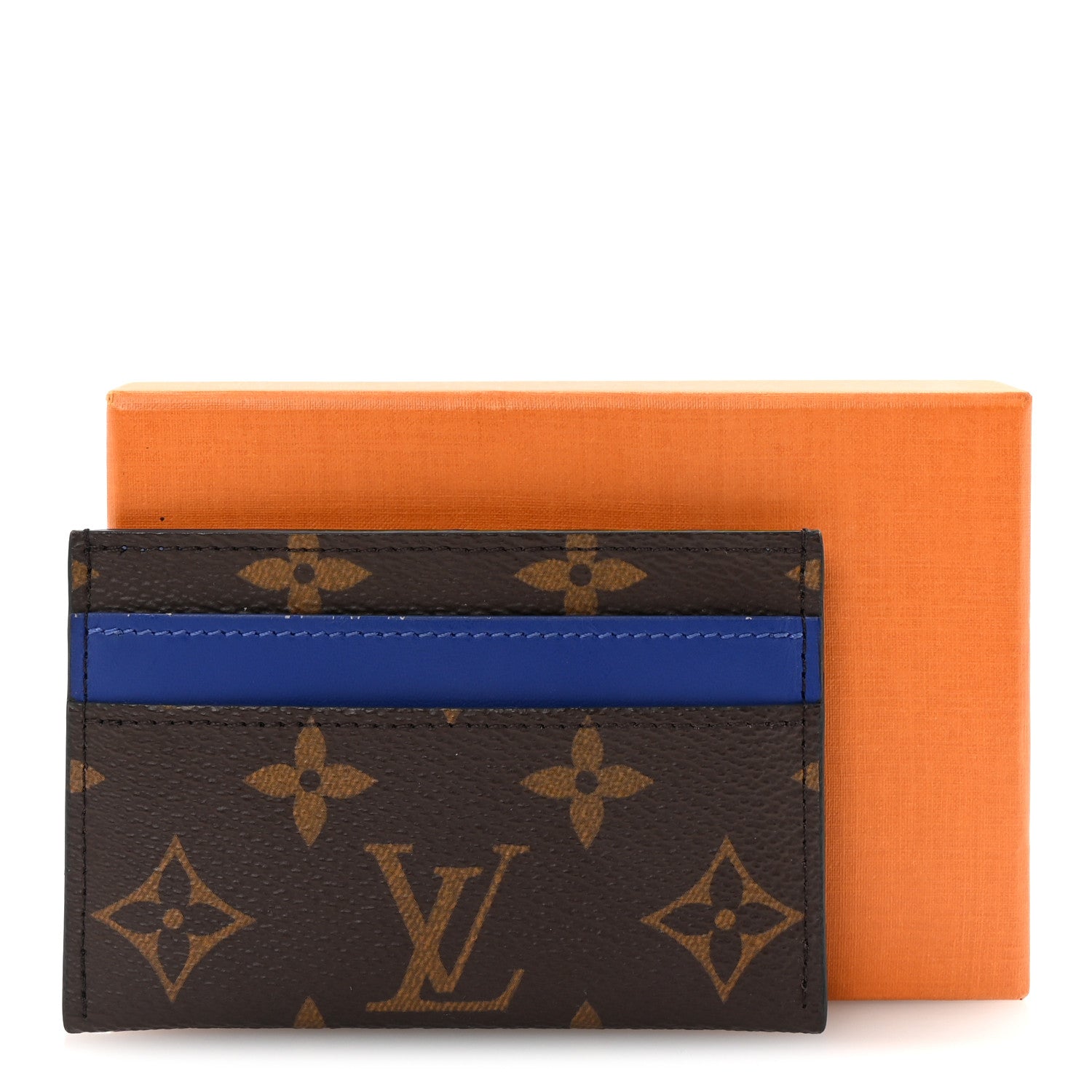 Monogram Macassar Double Card Holder Indigo Blue