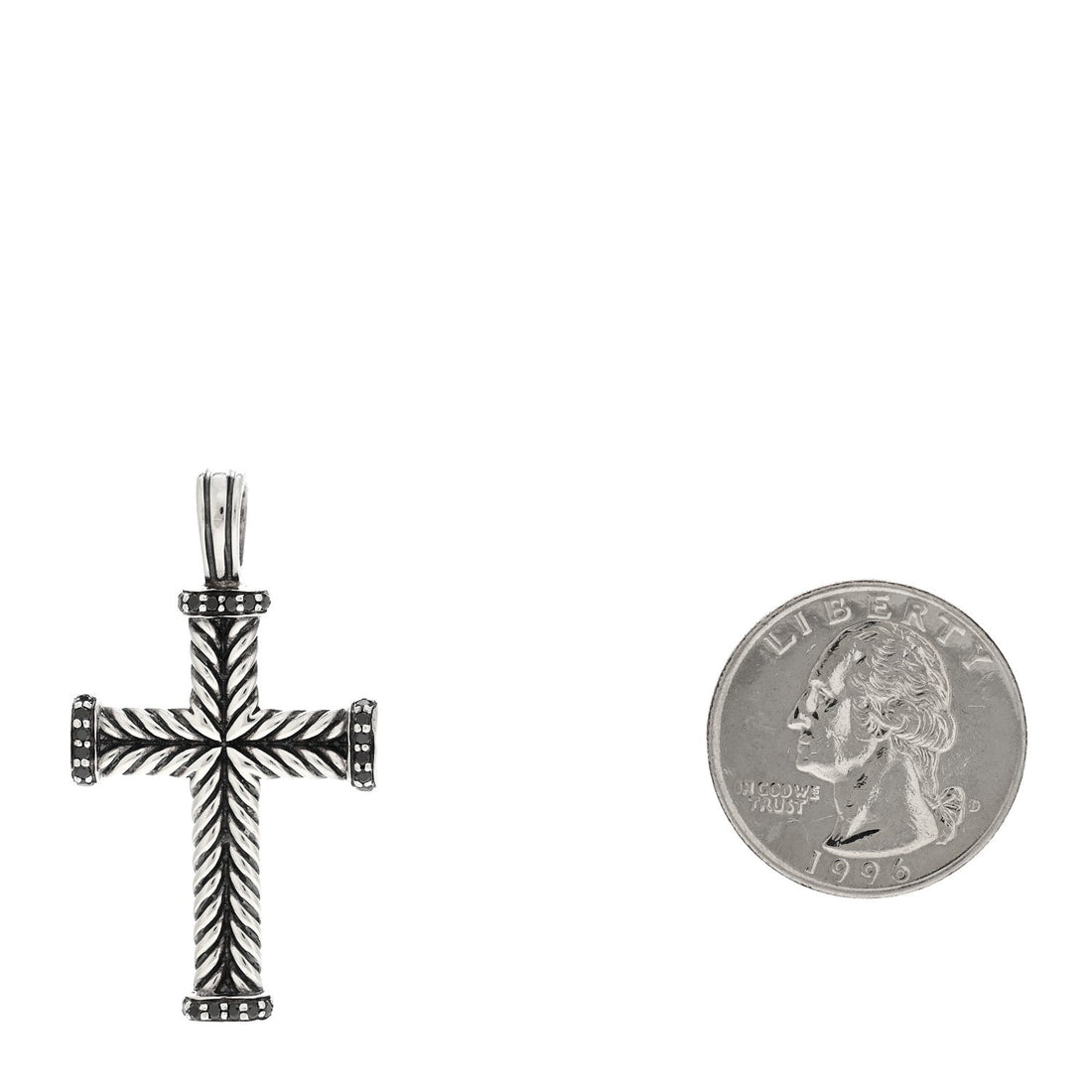 Sterling Silver Black Diamond Mens Chevron Cross Pendant