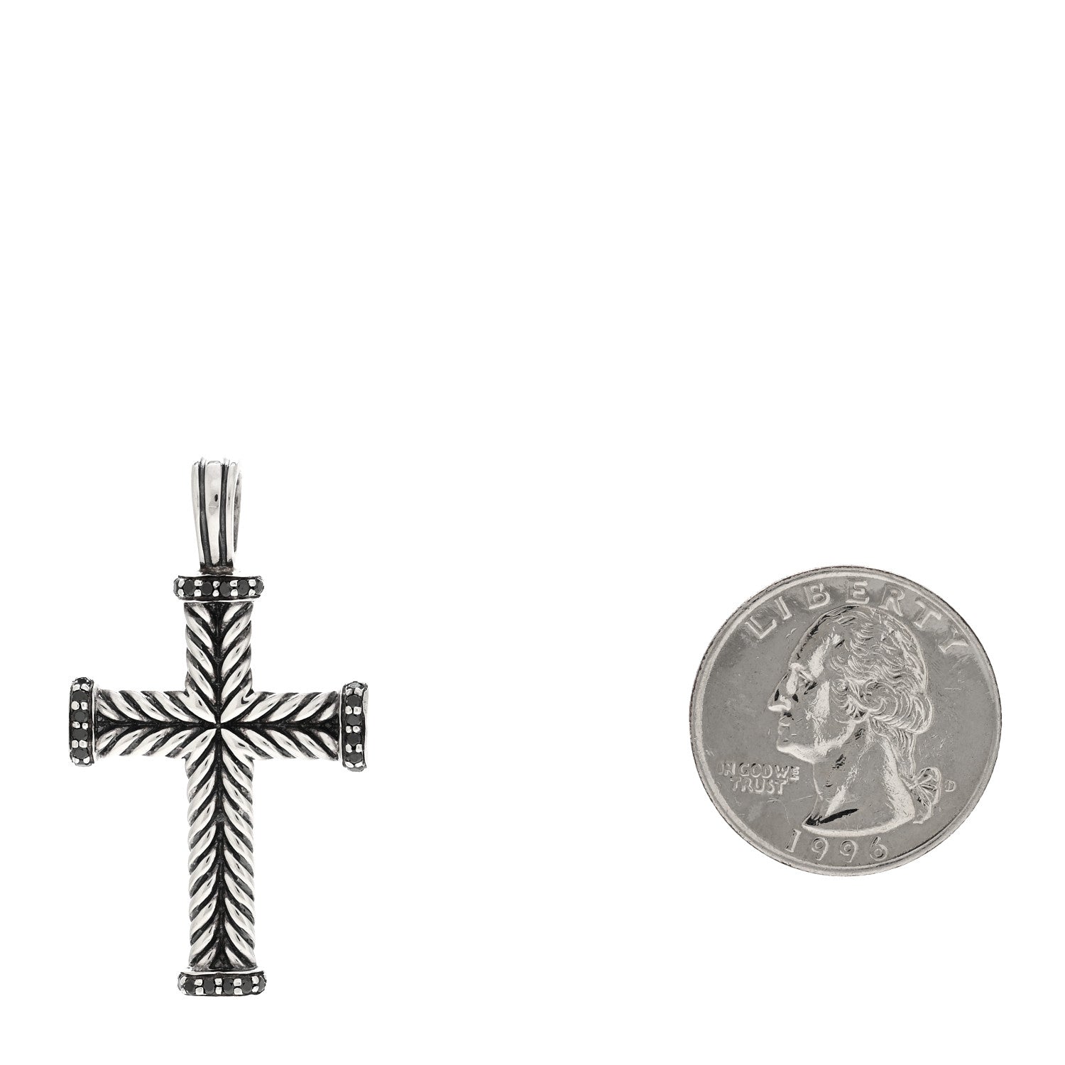 Sterling Silver Black Diamond Mens Chevron Cross Pendant