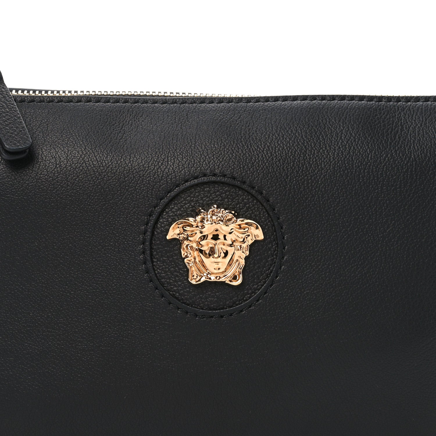Grained Calfskin Medusa Shoulder Bag Black
