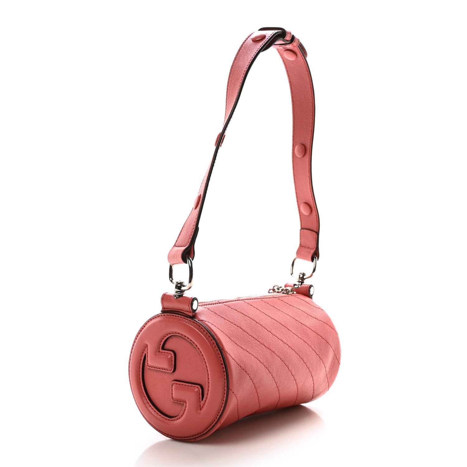 Sakai Be Green Calfskin Diagonal Stitched Mini Blondie Barrel Shoulder Bag Pink