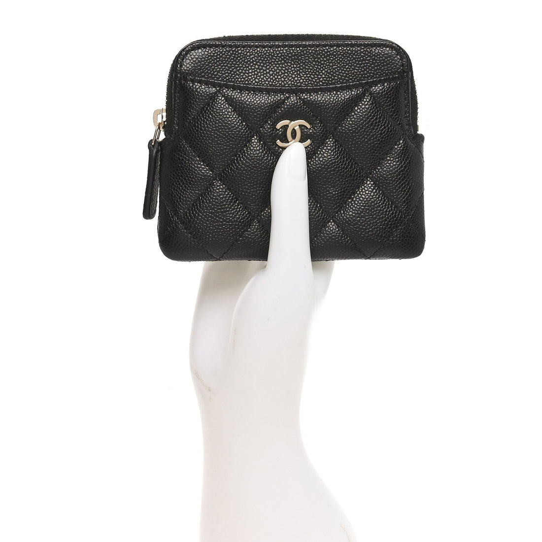 Caviar Quilted Zip Card Holder Wallet Black