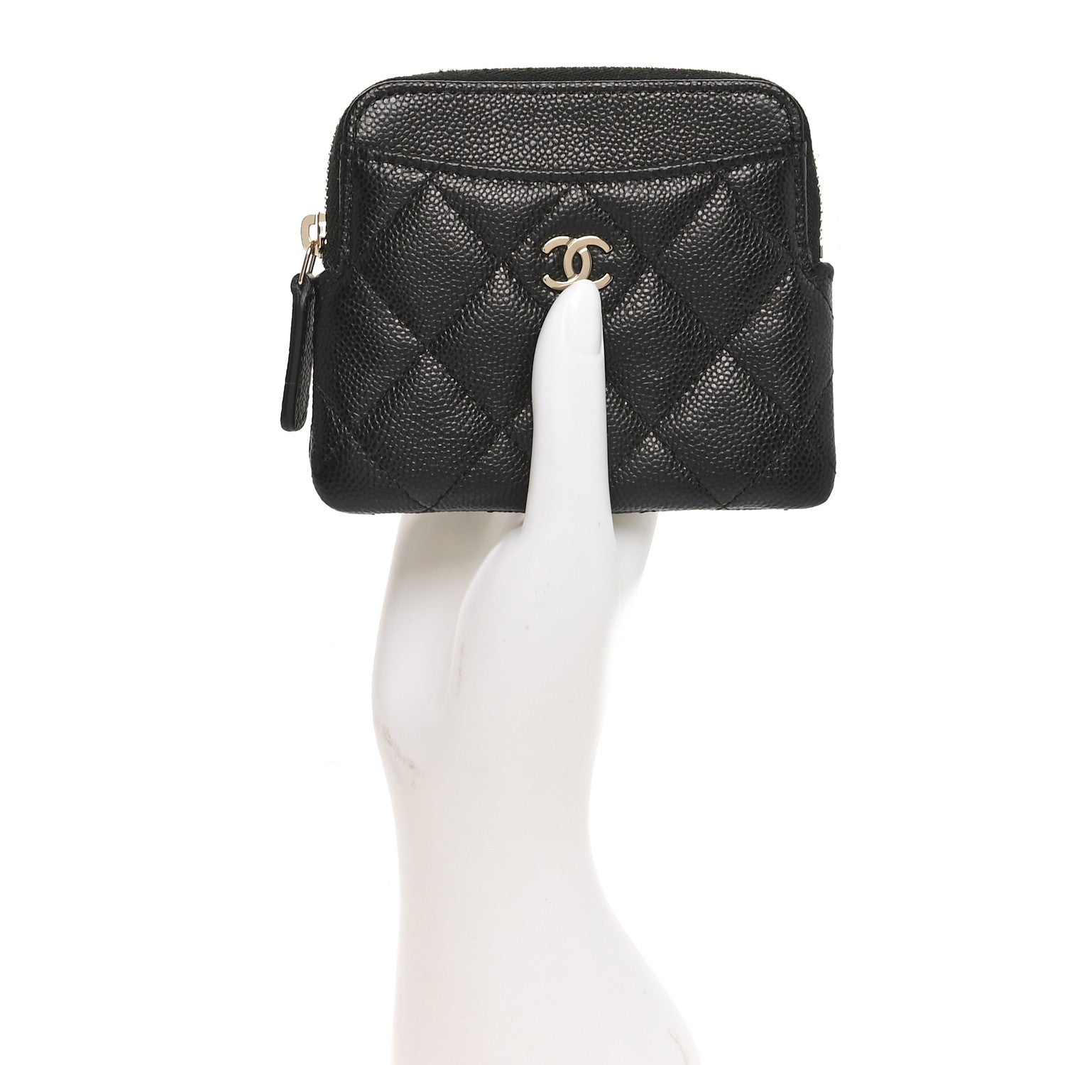 Caviar Quilted Zip Card Holder Wallet Black