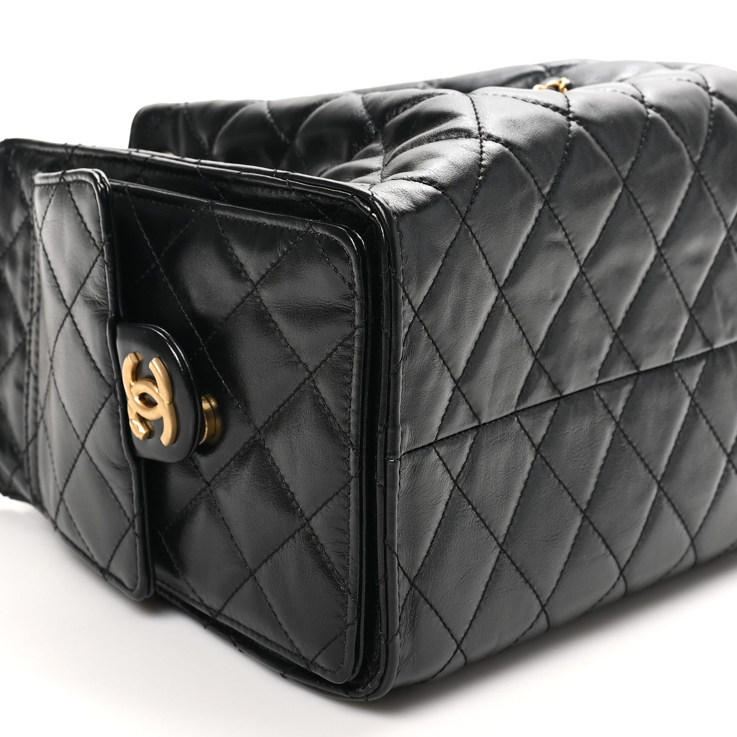 Shiny Calfskin Quilted Small Chanel 25 Handbag Black