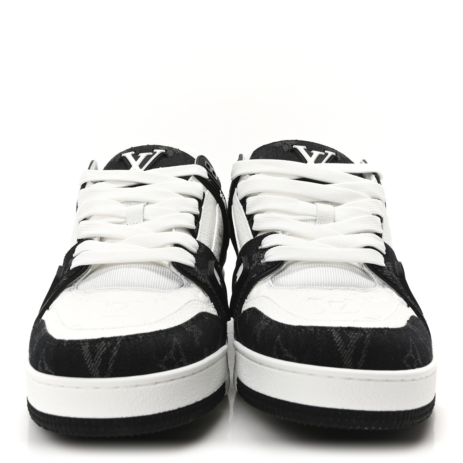 Calfskin Monogram Denim Mens LV Trainer Sneakers 9 Black