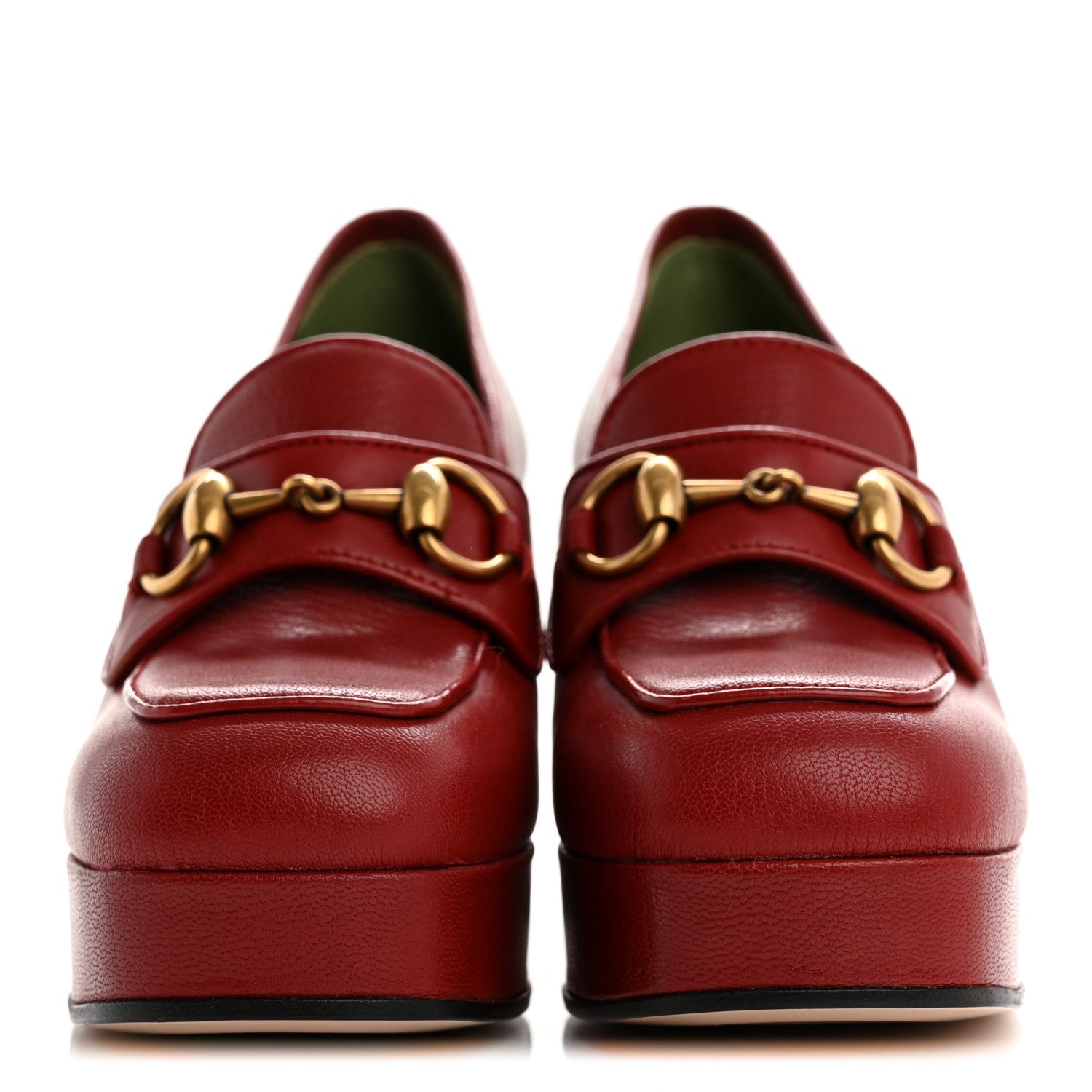 Goatskin Houdan Mid Heel Platform Loafers 35.5 Hibiscus Red