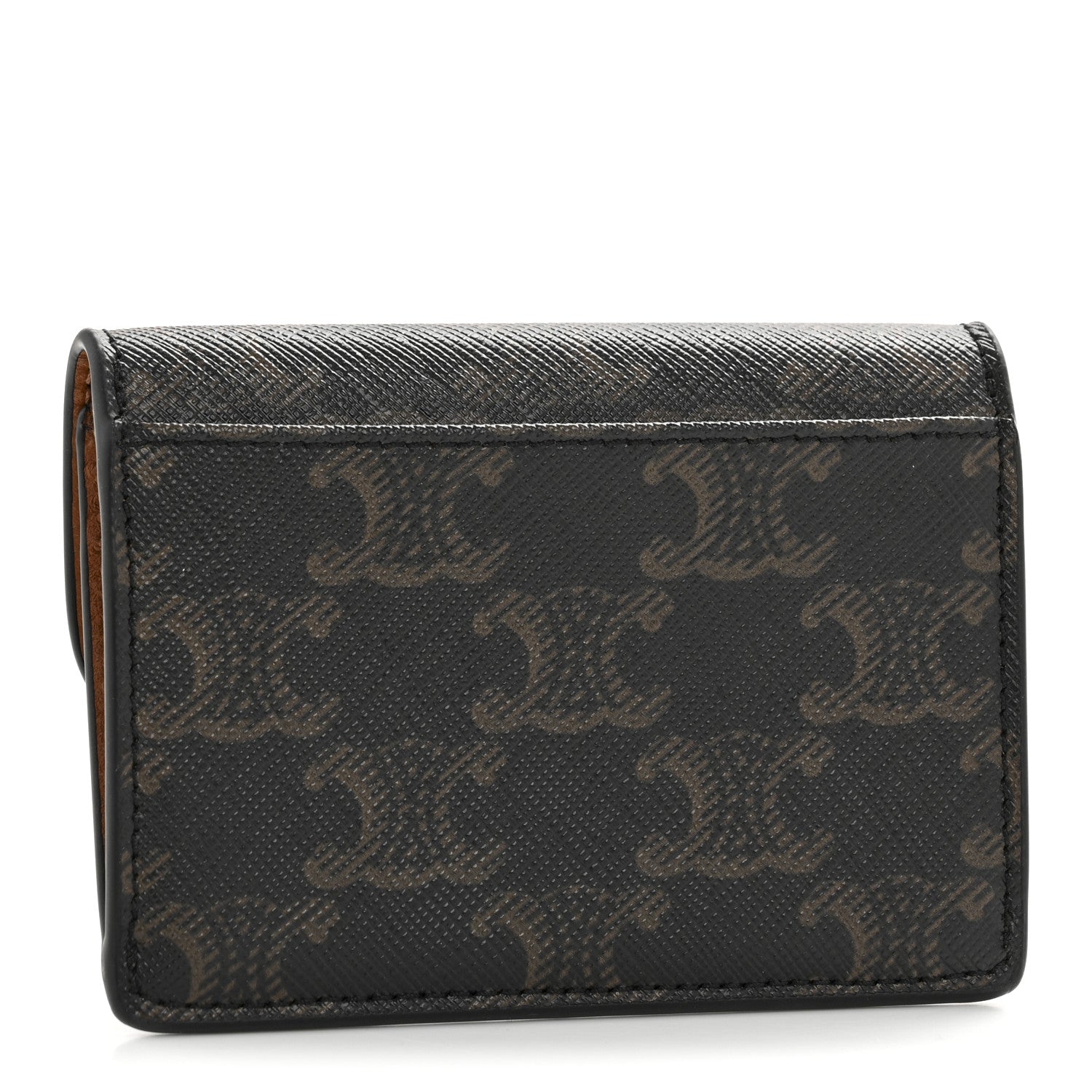 Triomphe Canvas Calfskin Flap Card Holder Tan