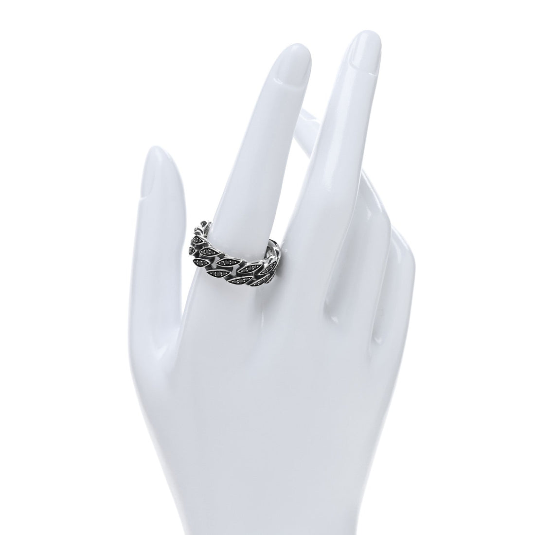 Sterling Silver Black Diamond 8mm Curb Chain Ring 61 9.5