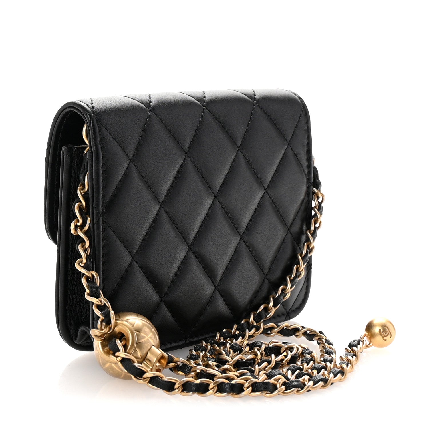 Lambskin Quilted Pearl Crush Clutch With Chain Black
