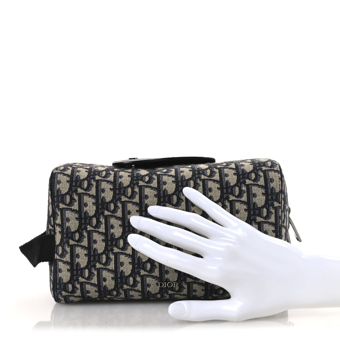 Oblique Jacquard Grained Calfskin Lingot Toiletry Case Blue Black