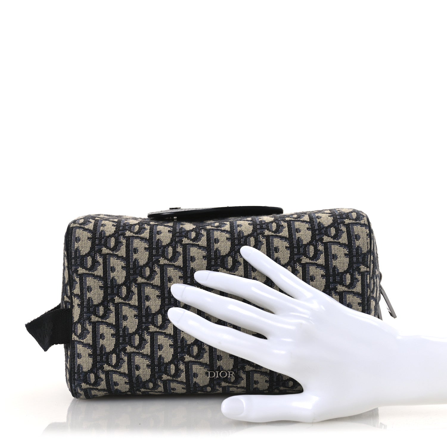 Oblique Jacquard Grained Calfskin Lingot Toiletry Case Blue Black