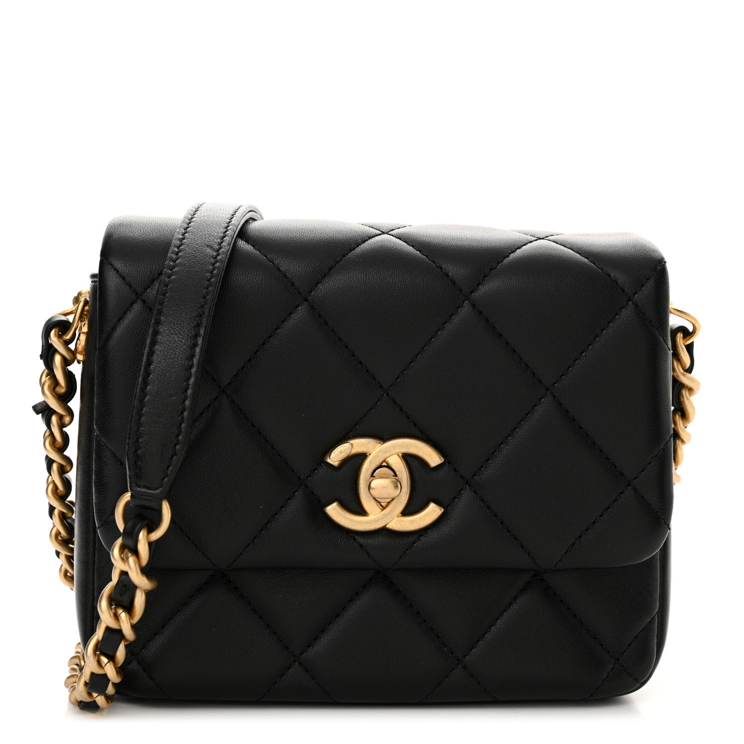 Lambskin Quilted Mini Side Note Flap Black