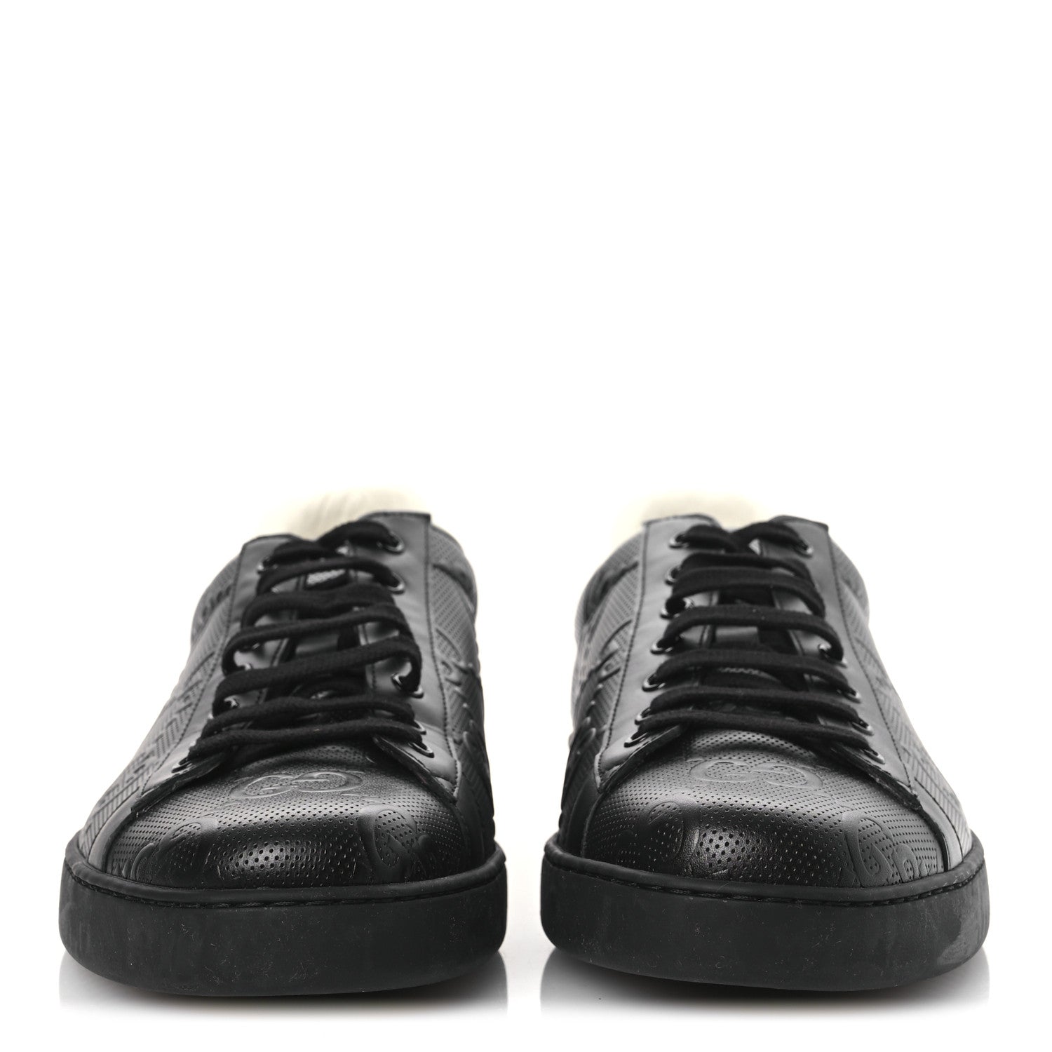 Calfskin GG Tennis Embossed Mens Ace Sneakers 13 Black