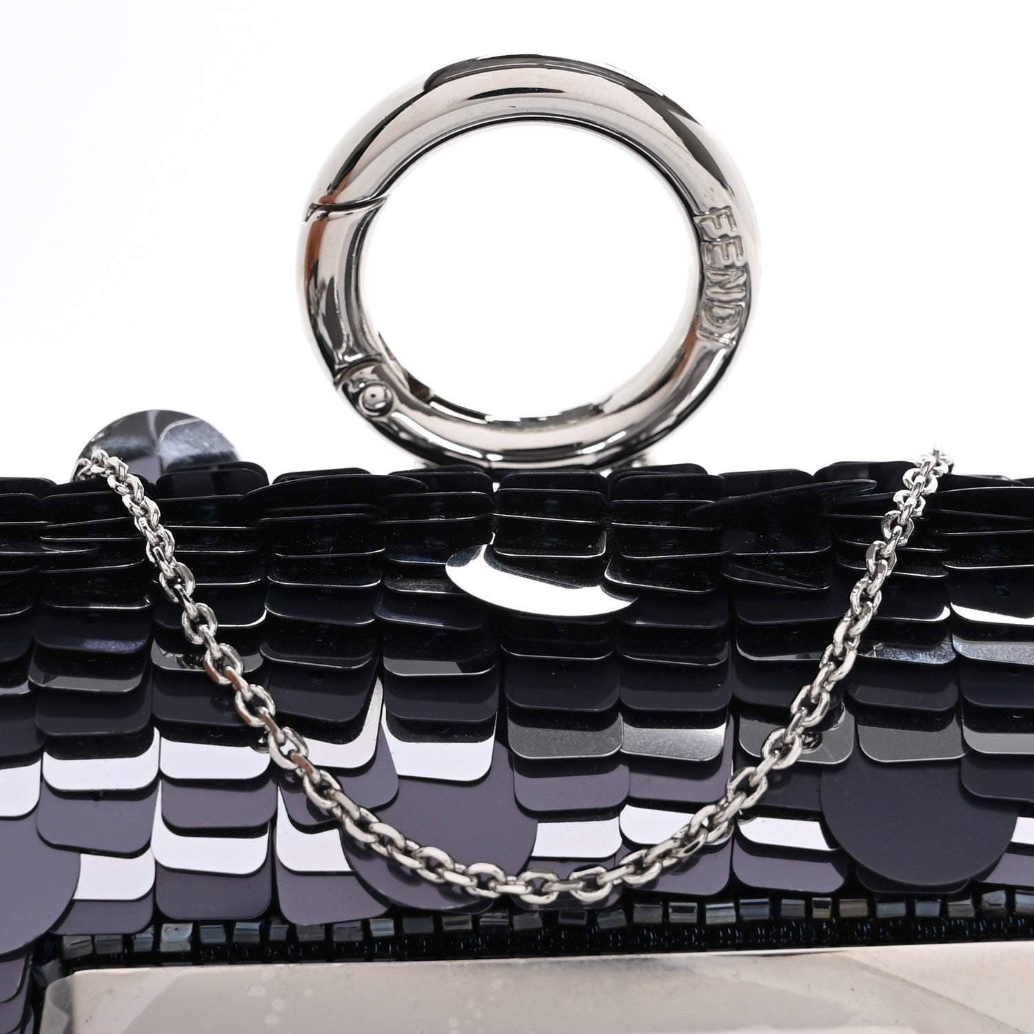 Sequin Paillettes Shiny Nappa Sex and the City Nano Maxi Buckle Baguette Charm Dark Blue