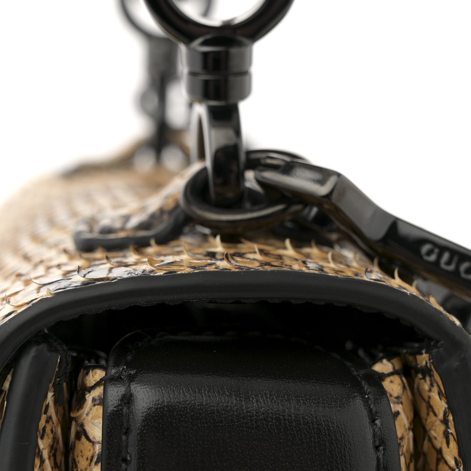 Snakeskin Small Bamboo 1947 Top Handle Bag Natural Black