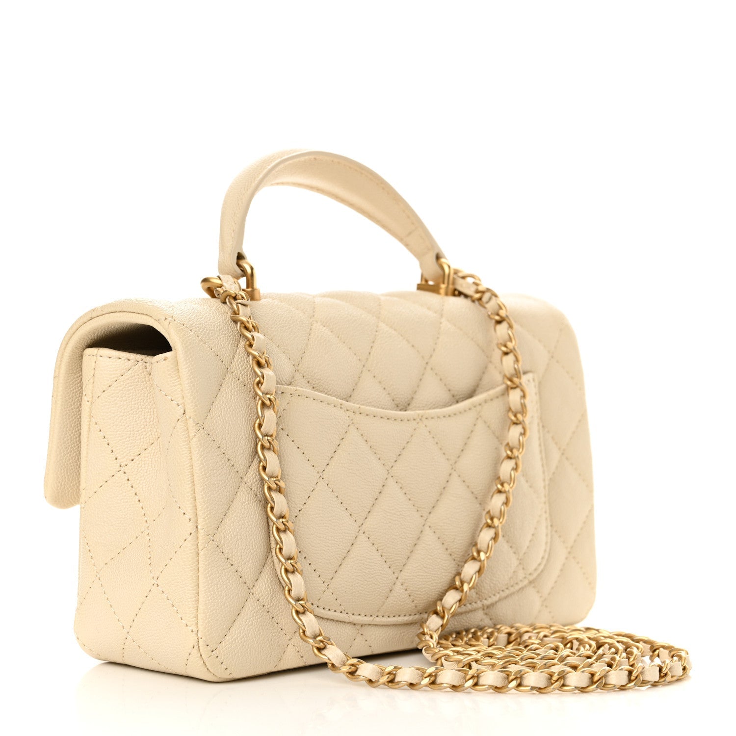 Caviar Quilted Mini Top Handle Rectangular Flap Beige