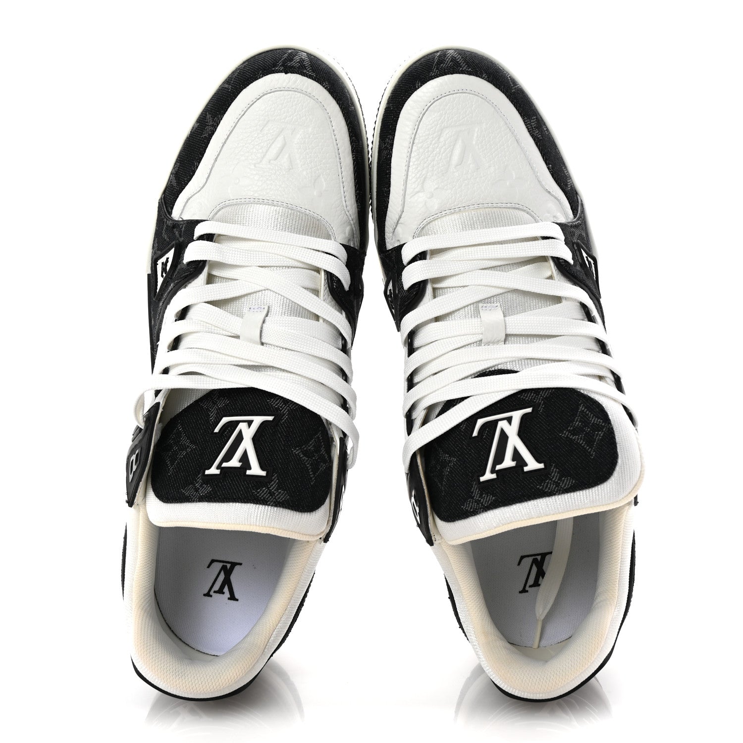 Calfskin Monogram Denim Mens LV Trainer Sneakers 11 Black