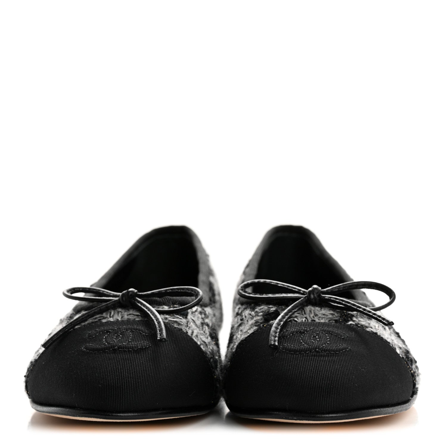 Wool Cotton Tweed Grosgrain Cap Toe Ballerina Flats 38 Black Gray