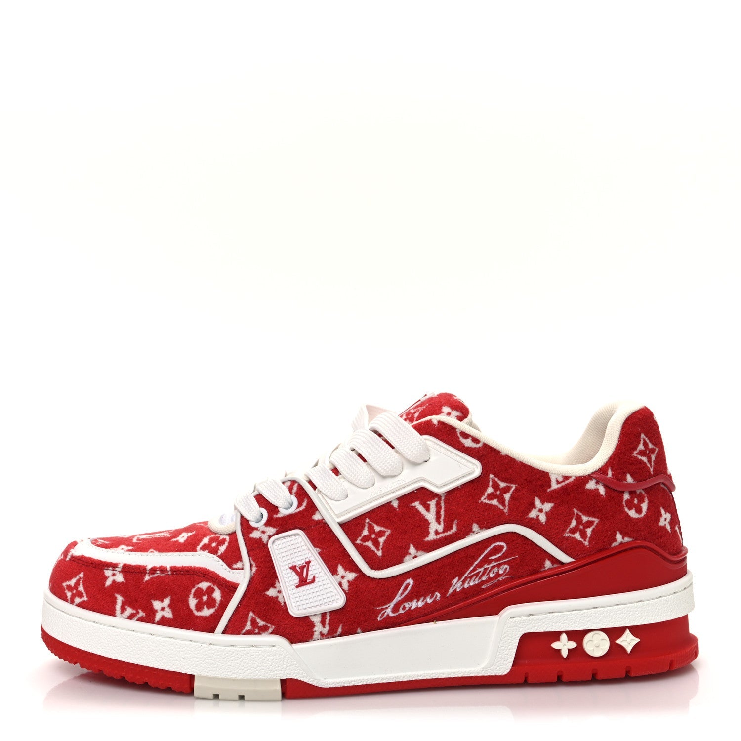 Jacquard Velvet Monogram Mens LV Trainer Sneakers 6.5 Red