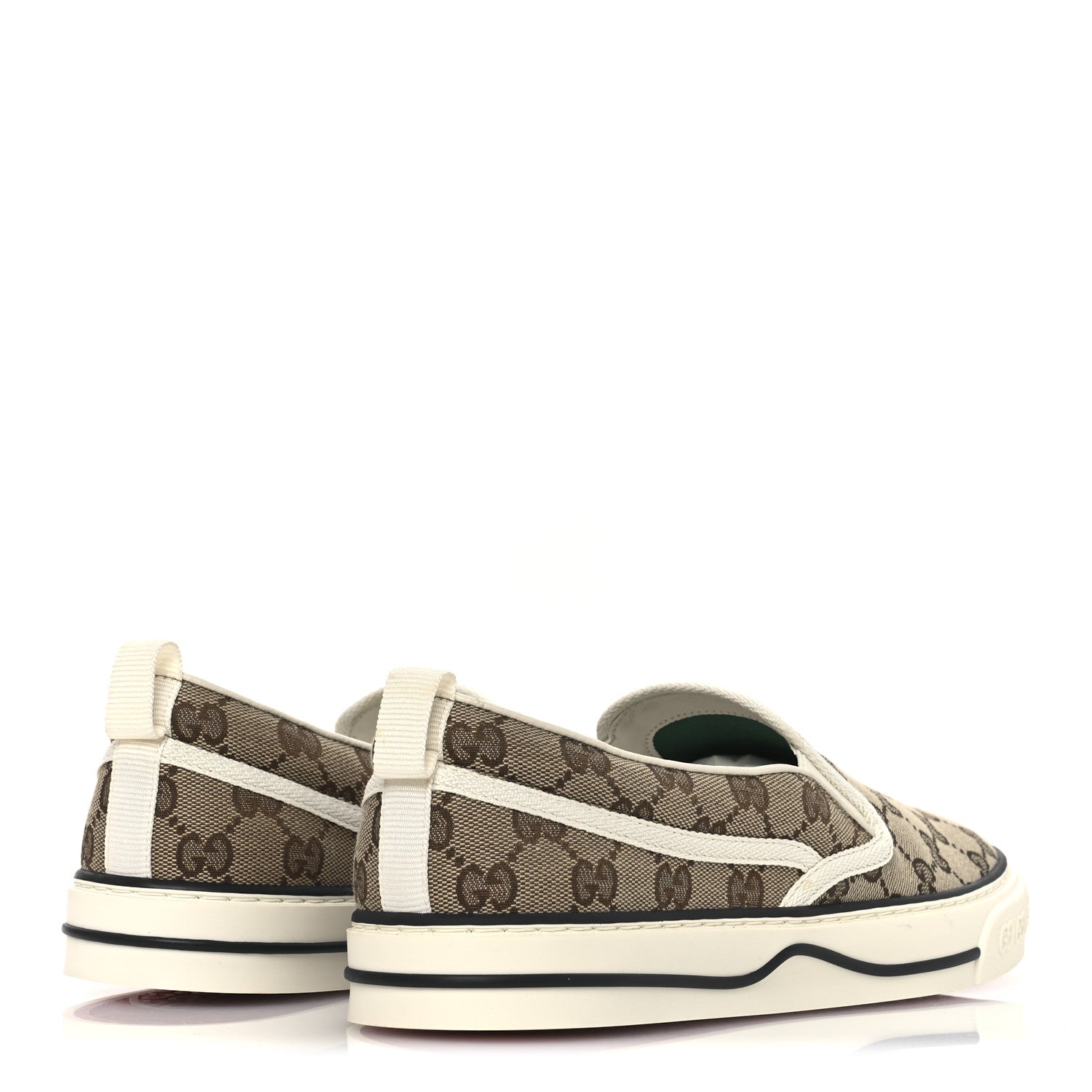 GG Monogram Mens 1977 Tennis Slip On Sneakers 8.5 Beige Ebony Mystic White