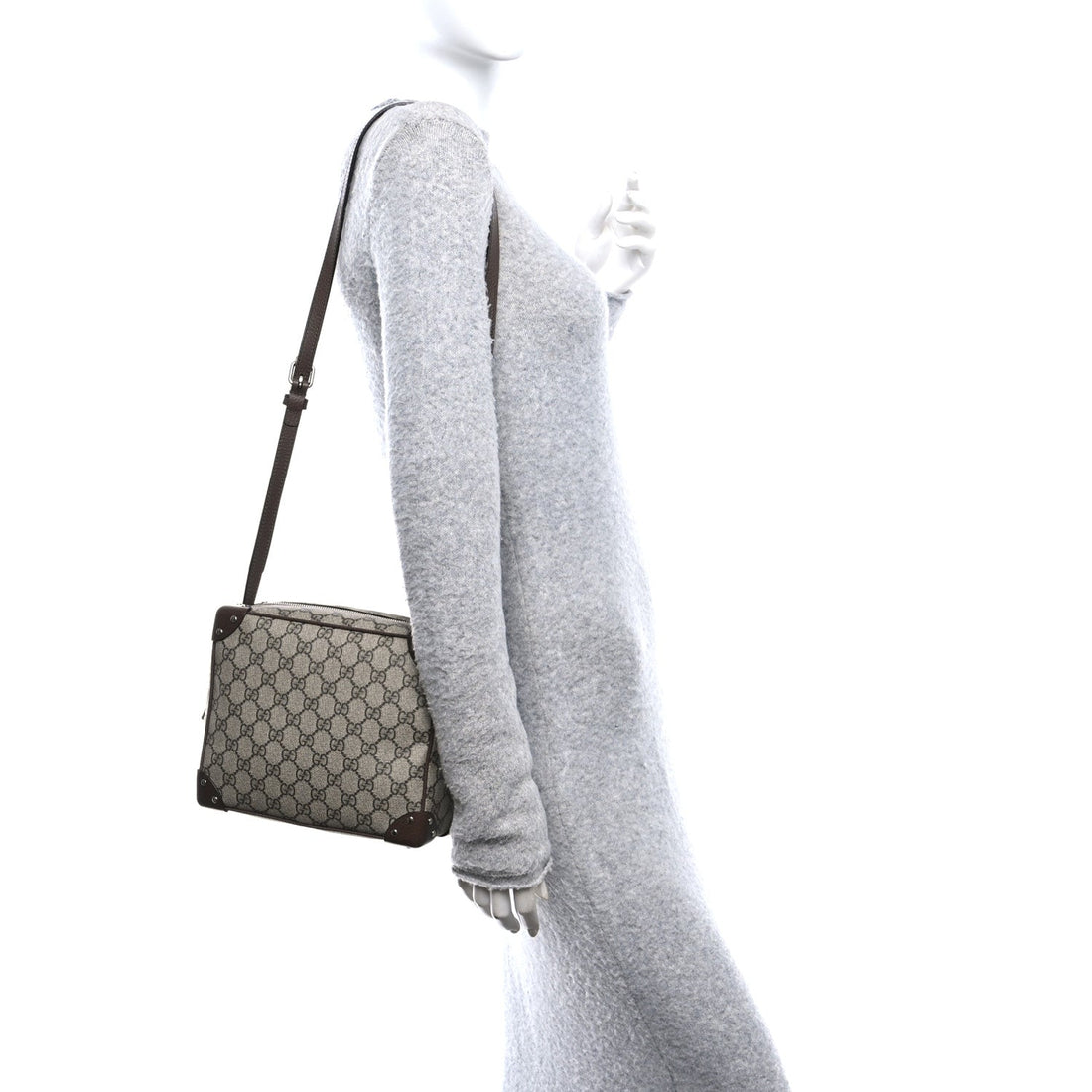 GG Supreme Monogram Textured Calfskin Square Messenger Bag Beige Ebony New Acero