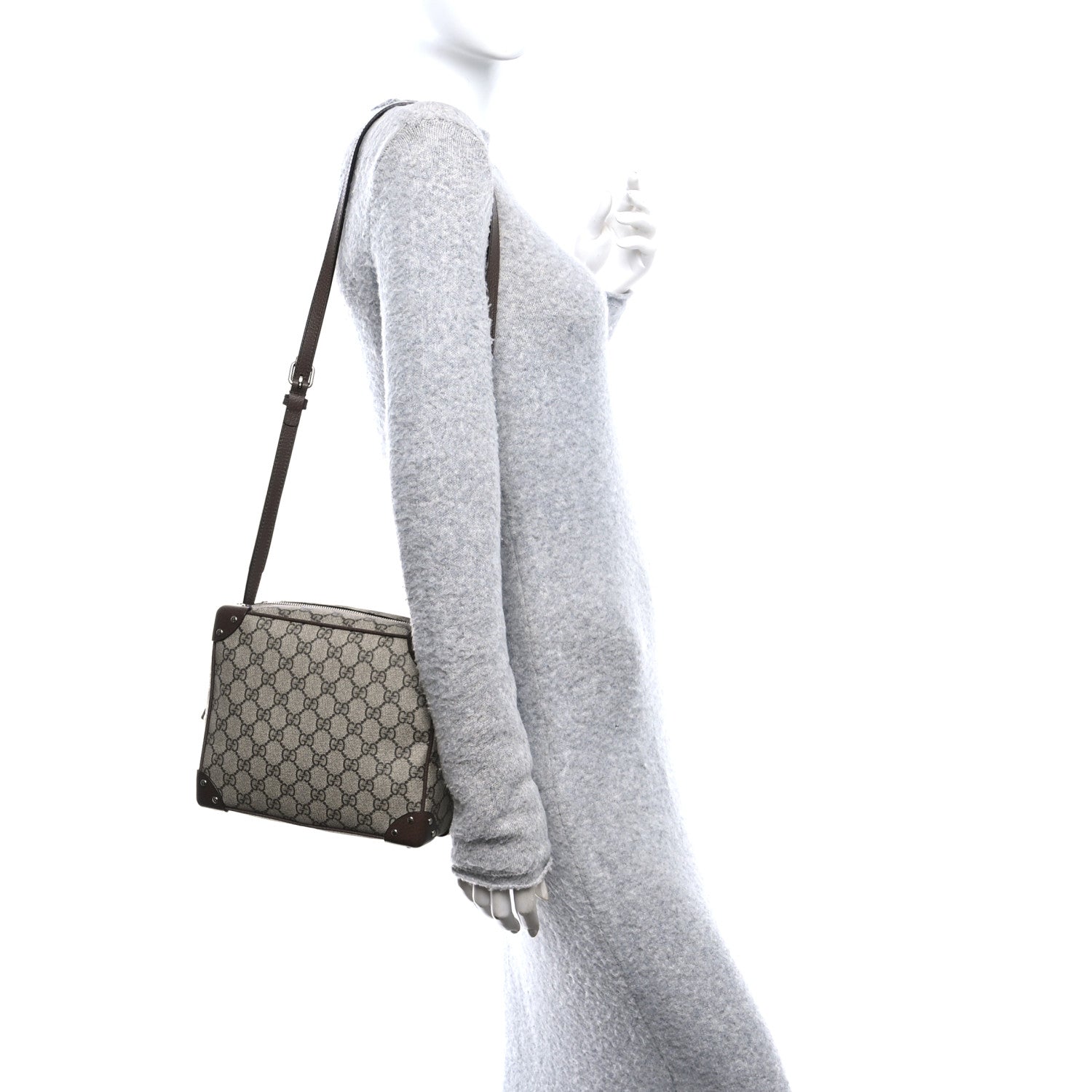 GG Supreme Monogram Textured Calfskin Square Messenger Bag Beige Ebony New Acero