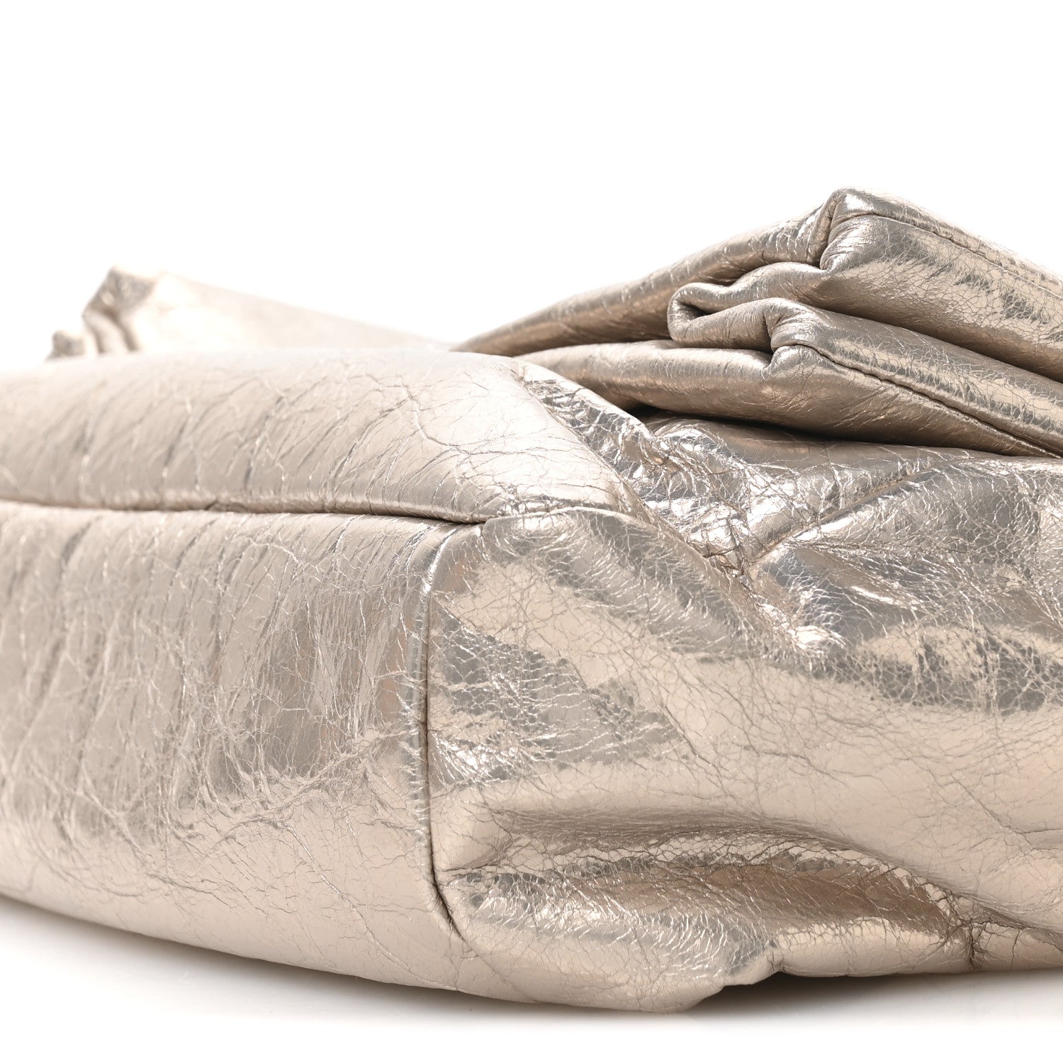 Metallized Arena Calfskin Small Monaco Chain Shoulder Bag Stone Beige