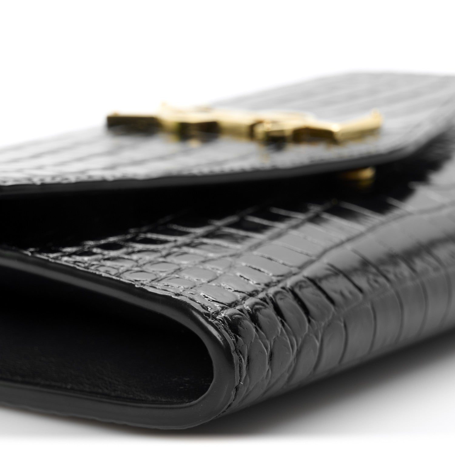 Calfskin Crocodile Embossed Monogram Uptown Chain Wallet Black