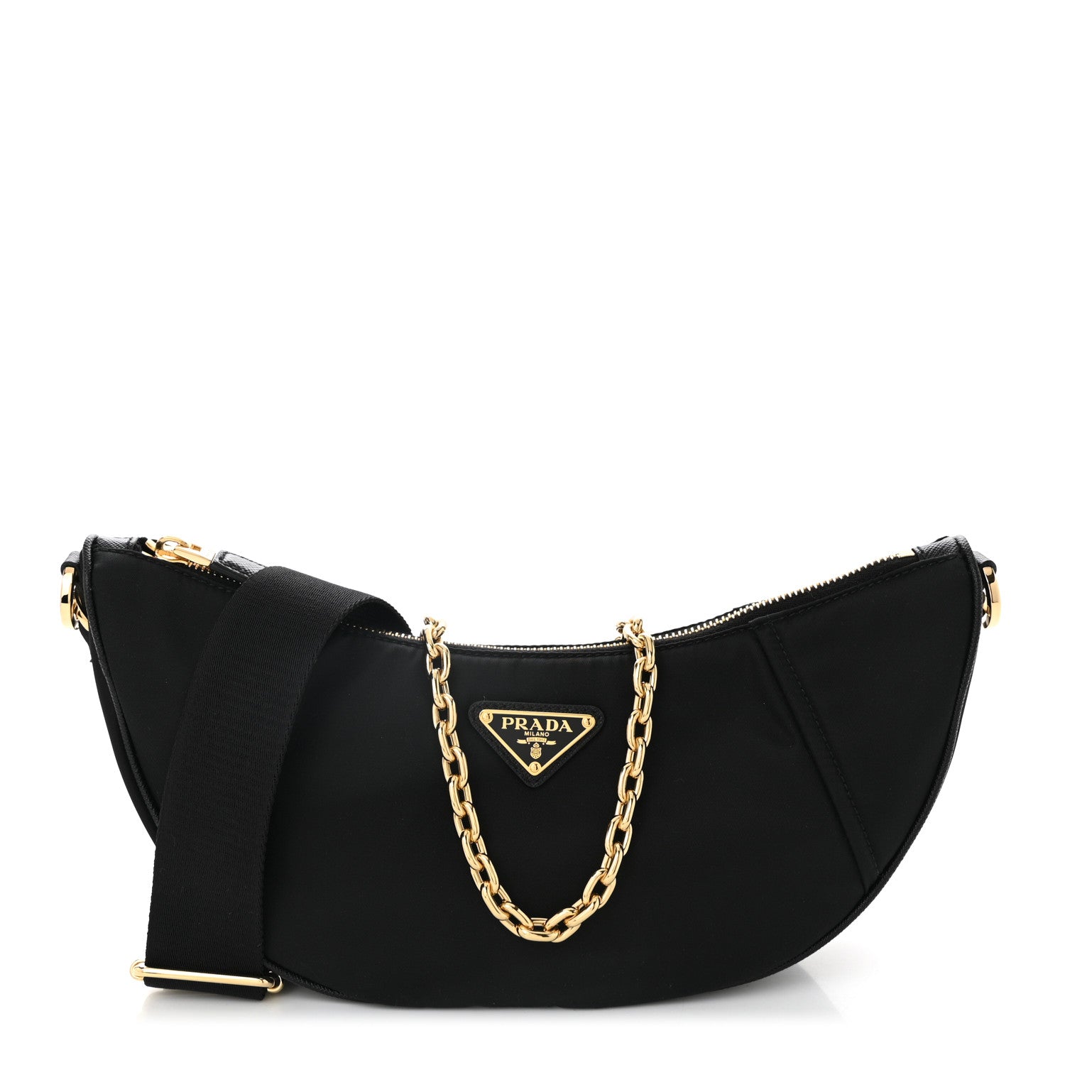 Re-Nylon Saffiano Demi-lune Shoulder Bag Black