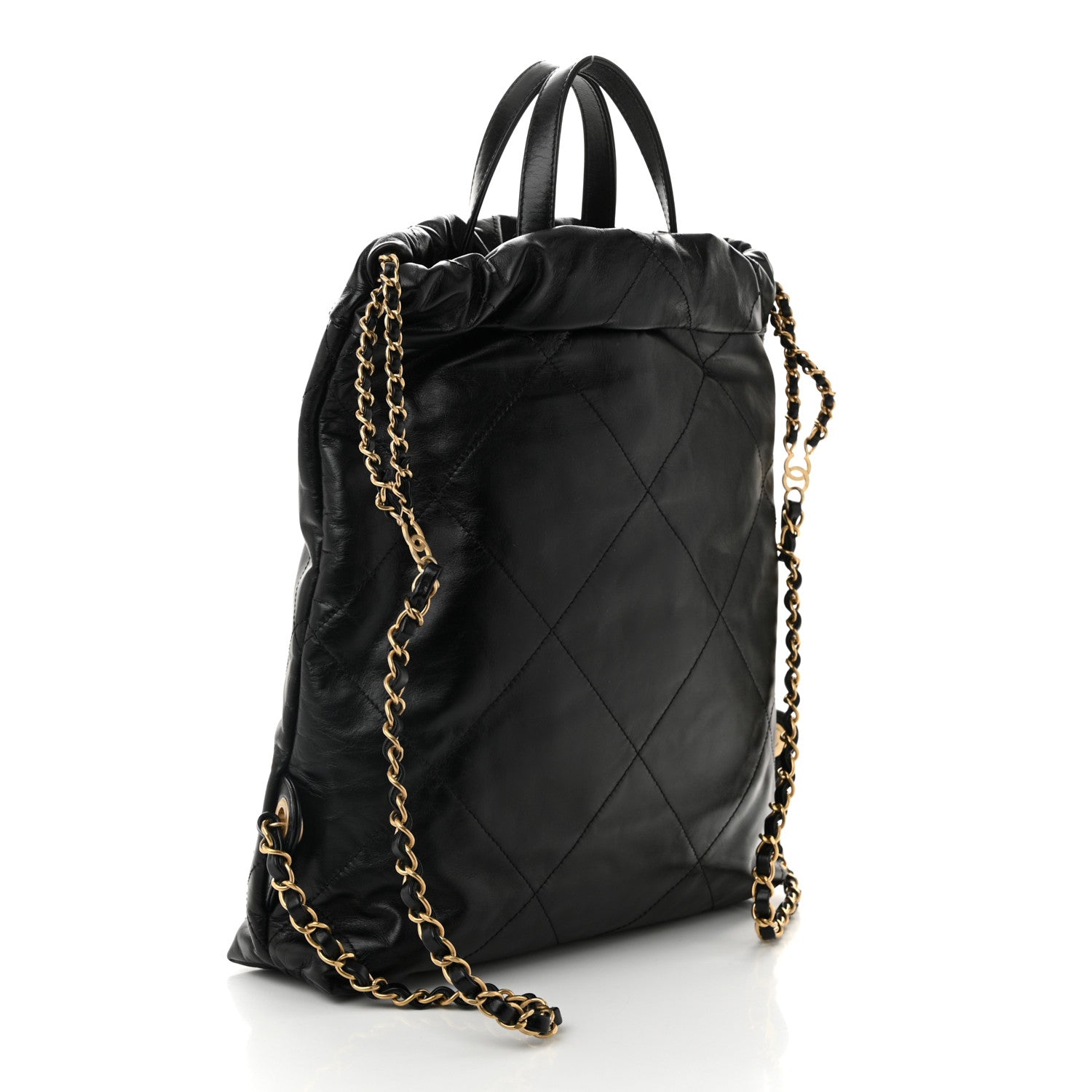 Shiny Calfskin Quilted Chanel 22 Backpack Black