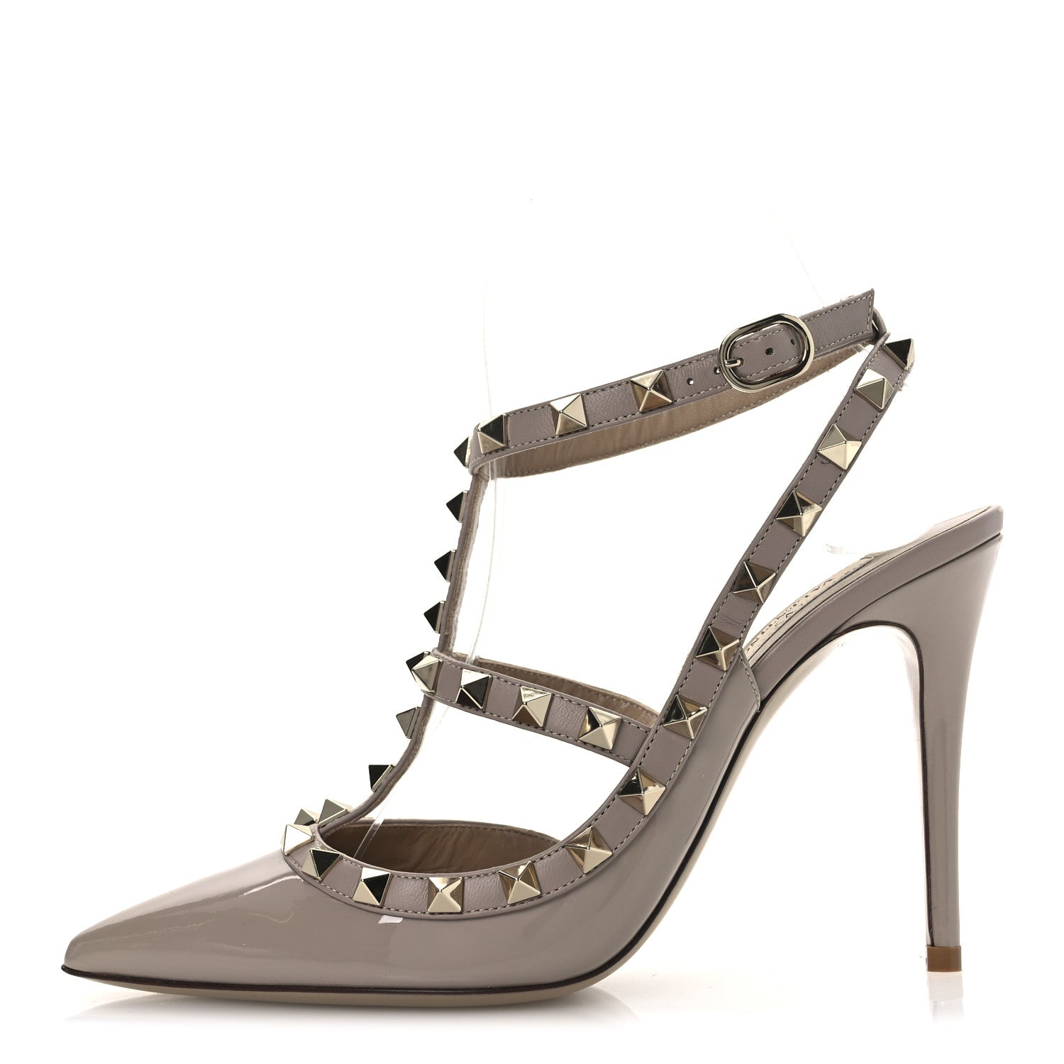 Patent Nappa Rockstud Ankle Strap 100mm Pumps 37 Poudre