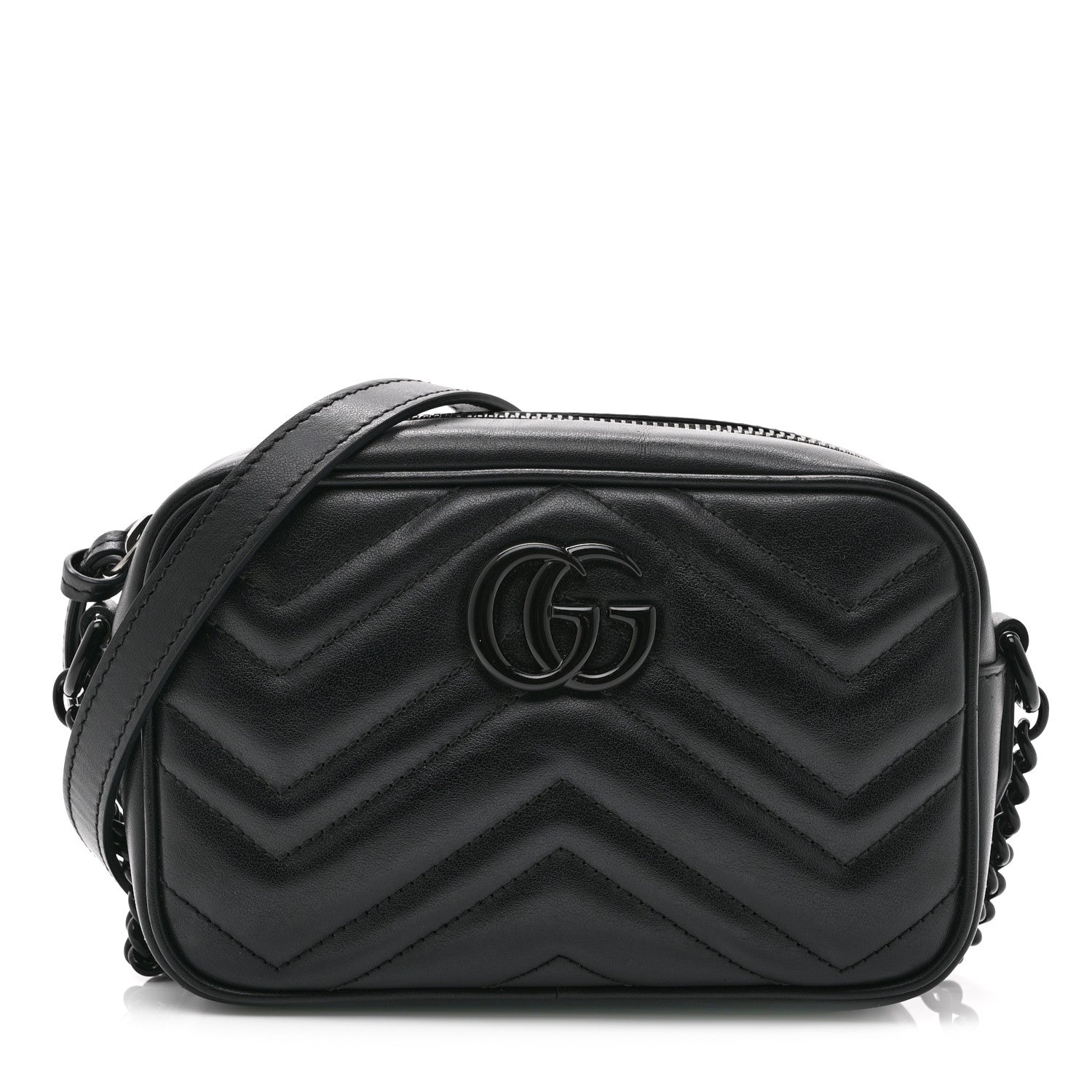 Calfskin Matelasse Monochrome Mini GG Marmont Chain Shoulder Bag Black
