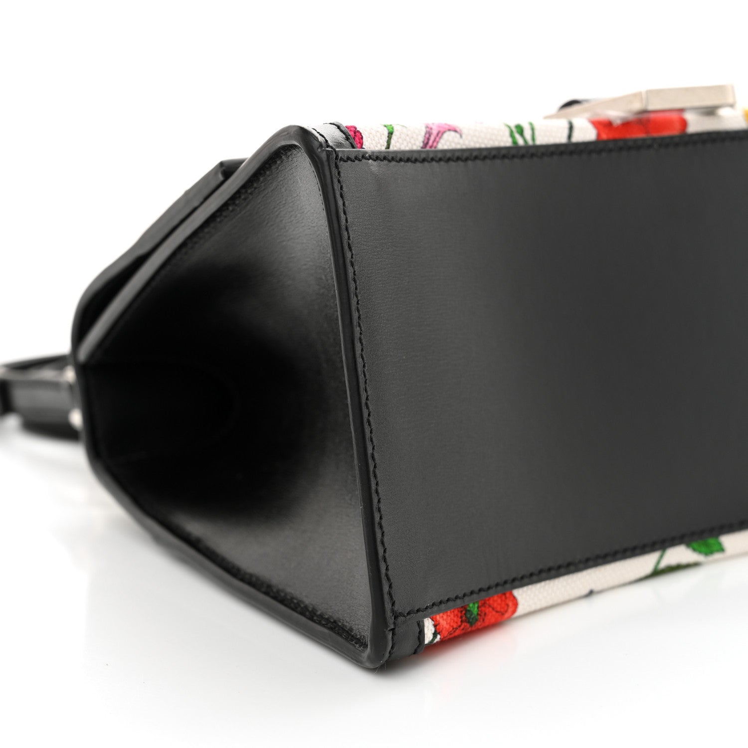 X GUCCI Canvas Boarded Plutone Calfskin Flora Logo Print Small Hourglass Top Handle Bag White Multicolor Black