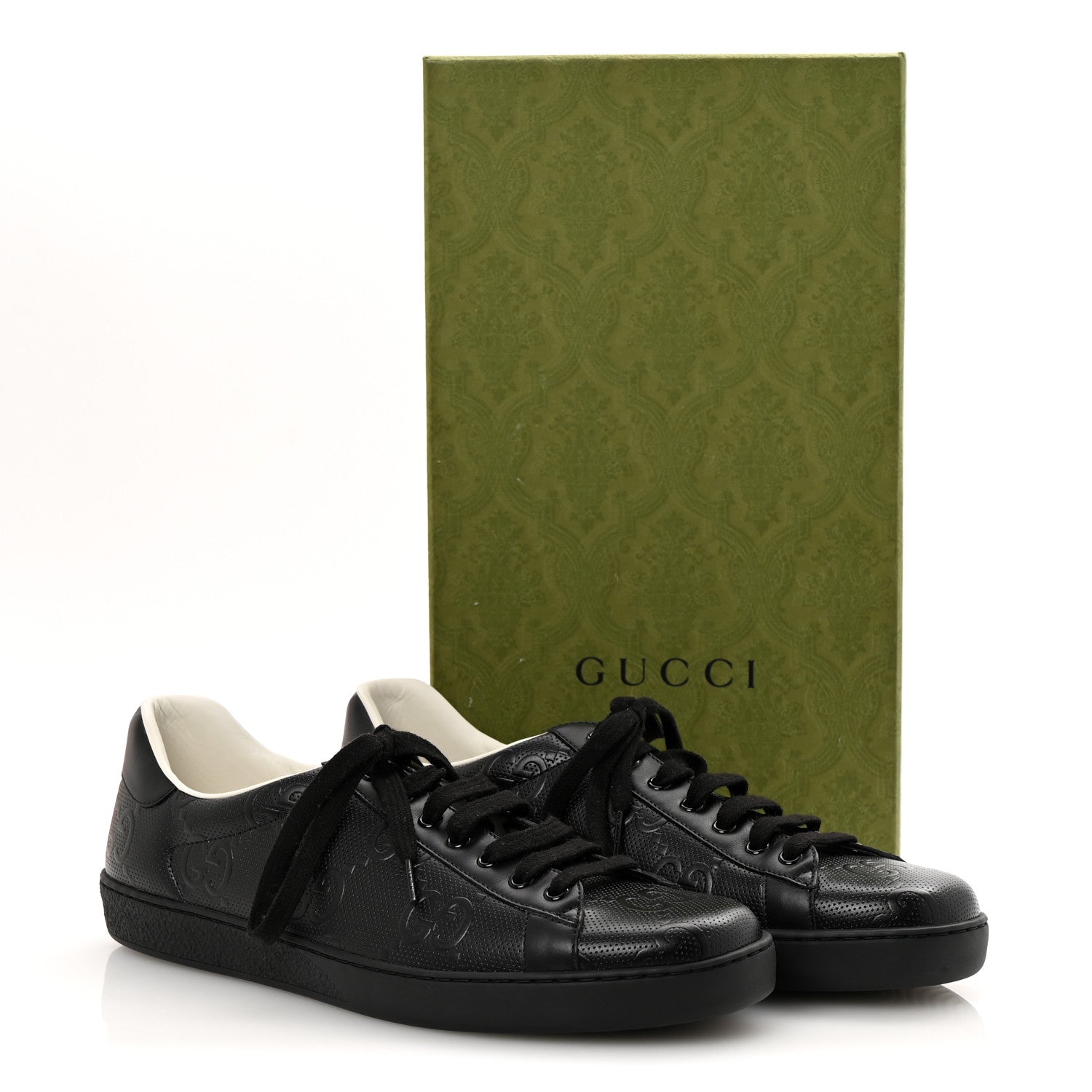 Calfskin GG Tennis Embossed Mens Ace Sneakers 11 Black