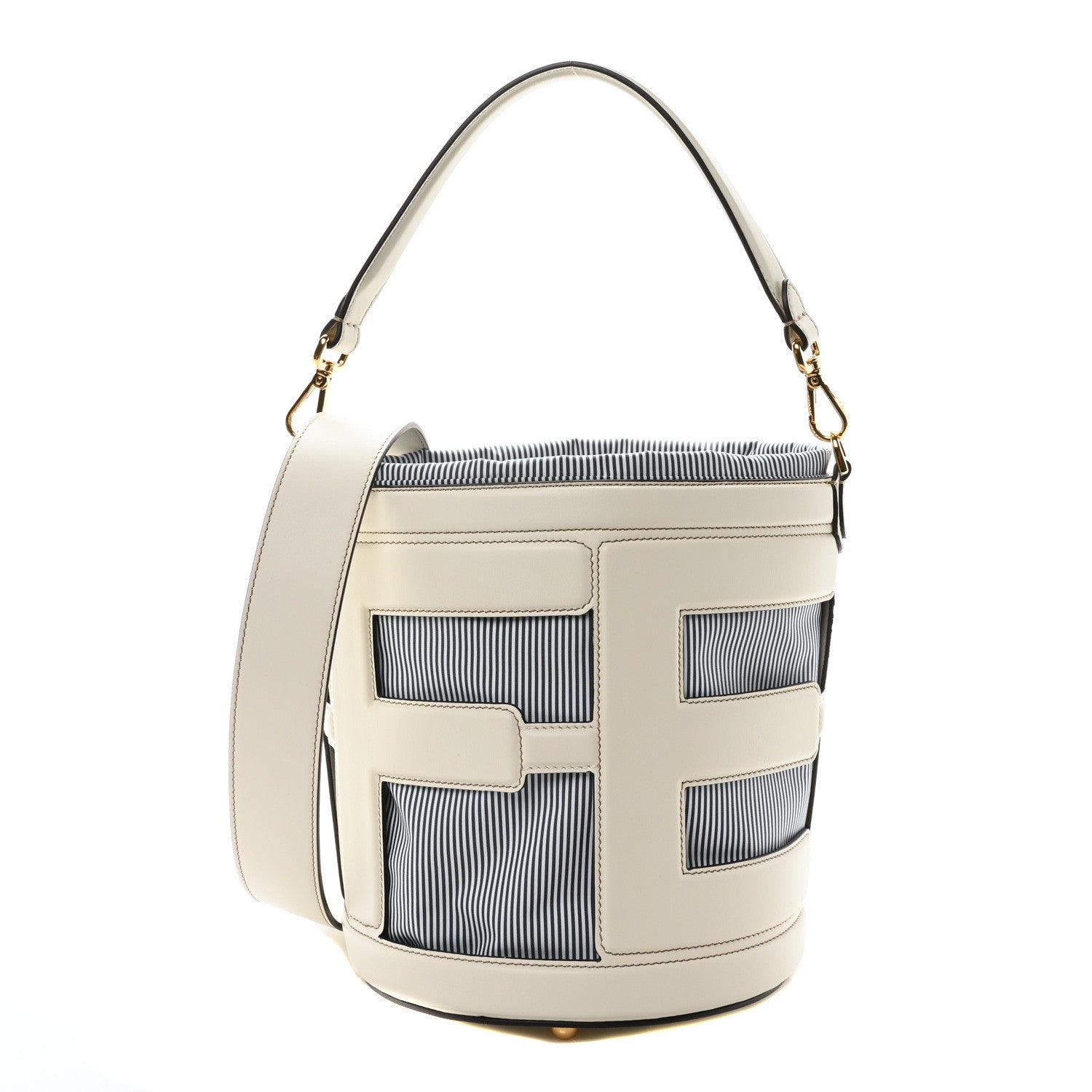 Nylon Vitello King Logo Step Out Bucket Bag White Rice Mirto