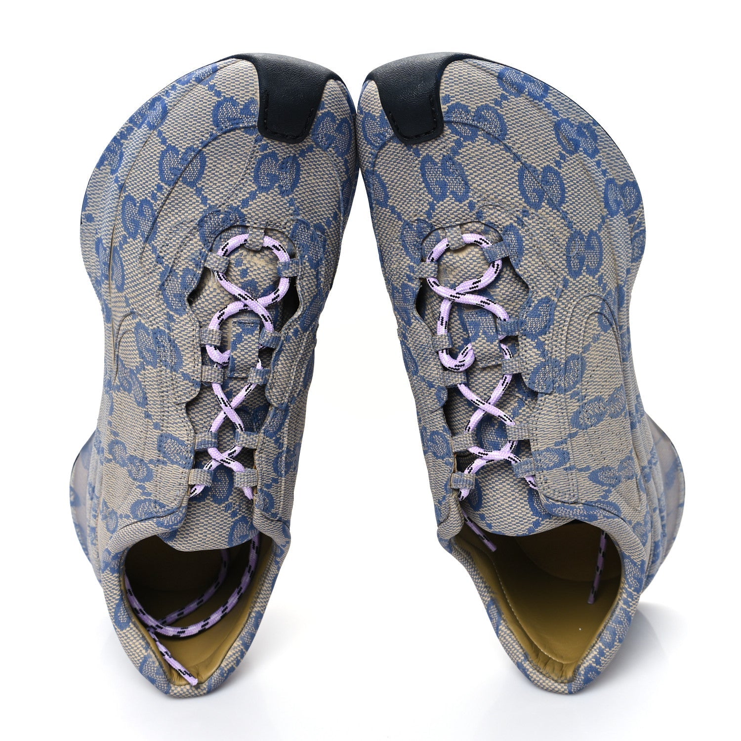 Ultralight Plume Calfskin Monogram Printed Mens Gucci Run Sneakers 9 Beige Blue