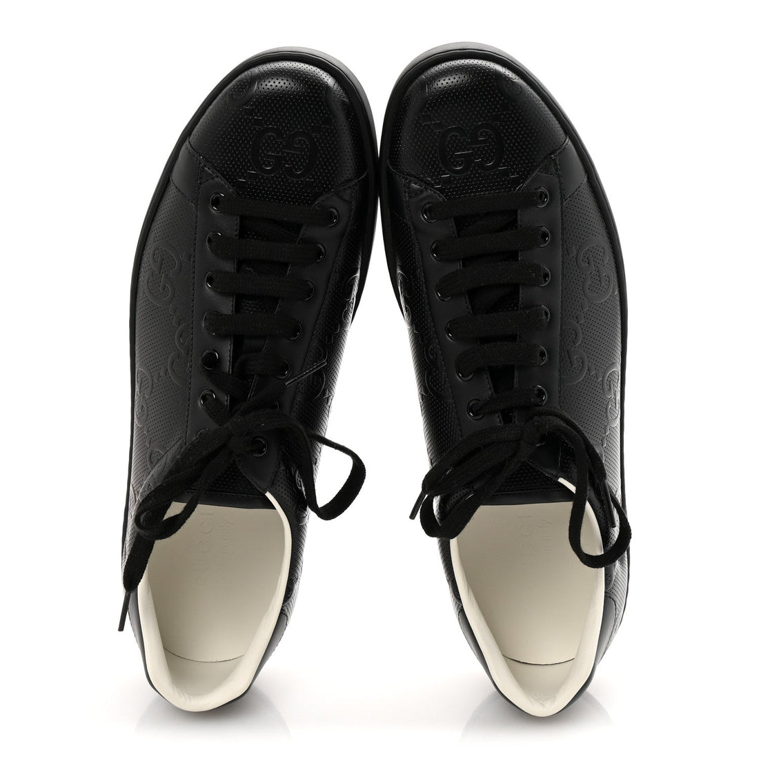 Calfskin GG Tennis Embossed Mens Ace Sneakers 11 Black