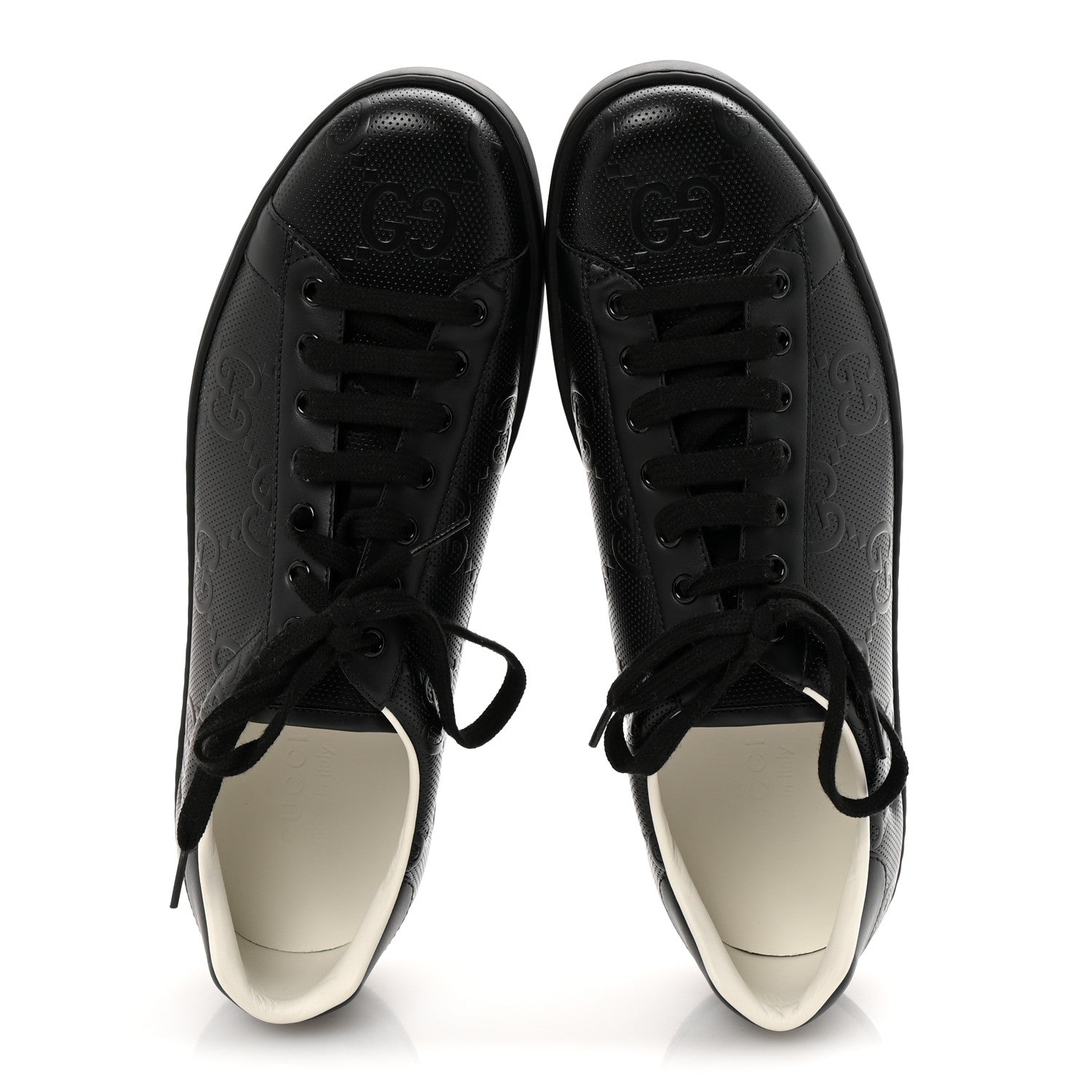 Calfskin GG Tennis Embossed Mens Ace Sneakers 11 Black