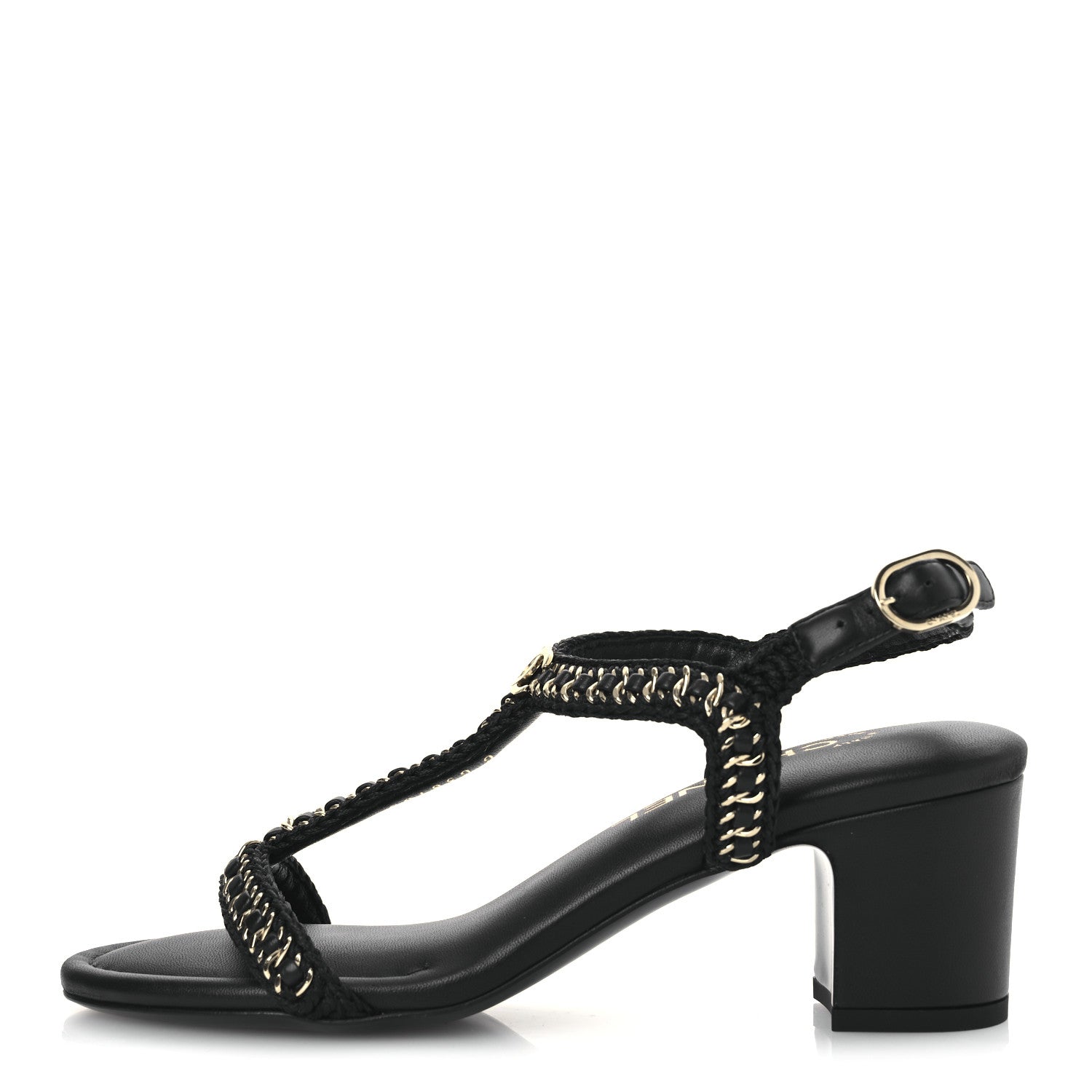 Lambskin CC Chain Braided Sandals 37 Black