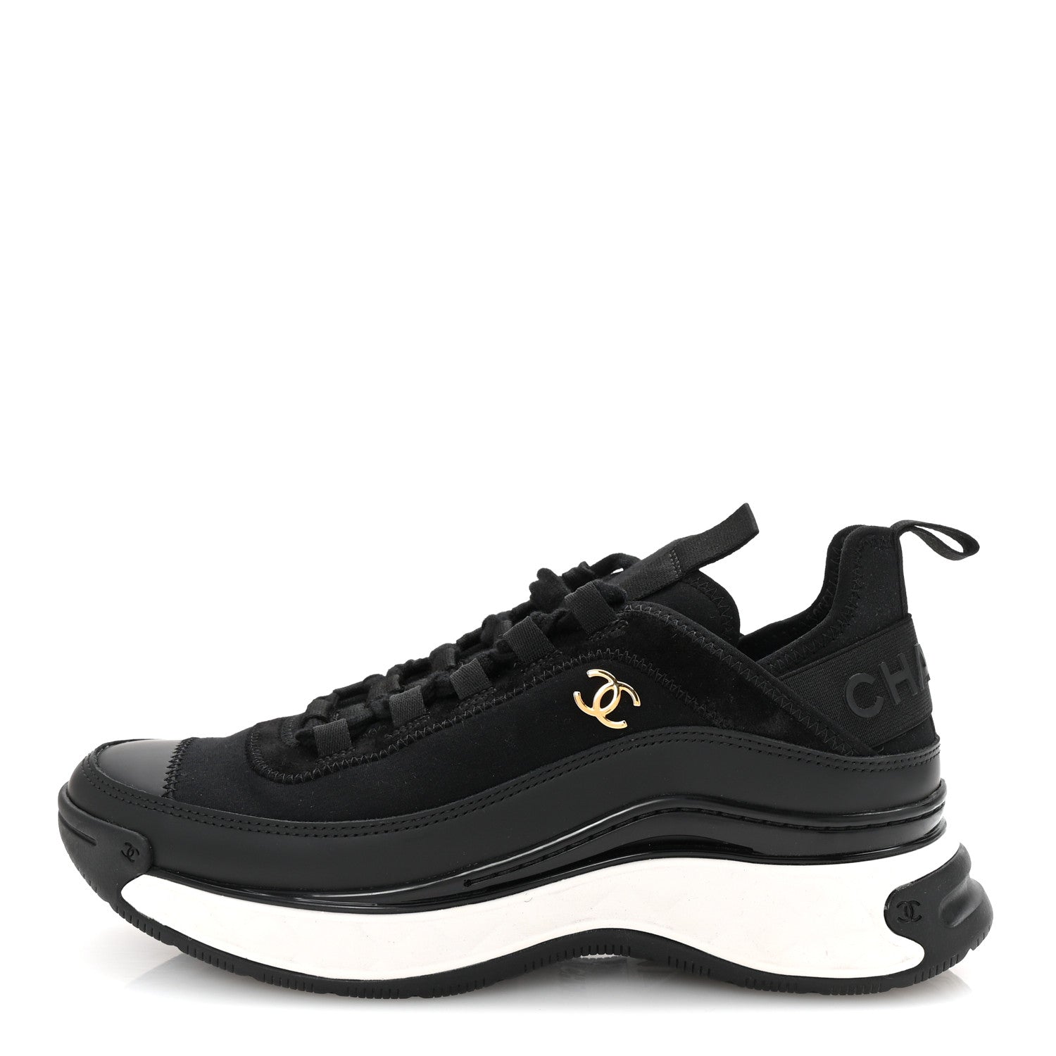 Velvet Calfskin Mixed Fibers CC Sneakers 38 Black