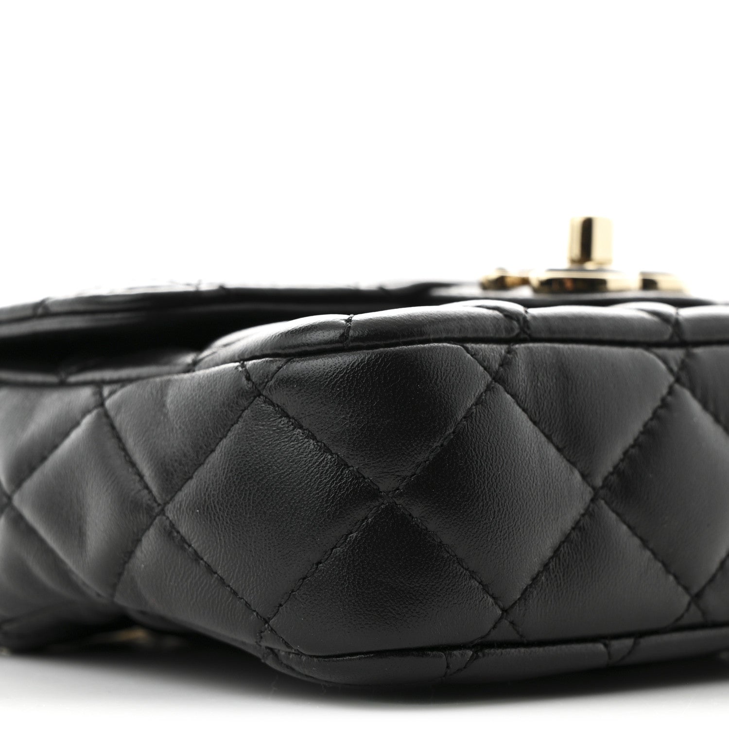 Lambskin Resin Quilted Mini Heart Square Flap Black