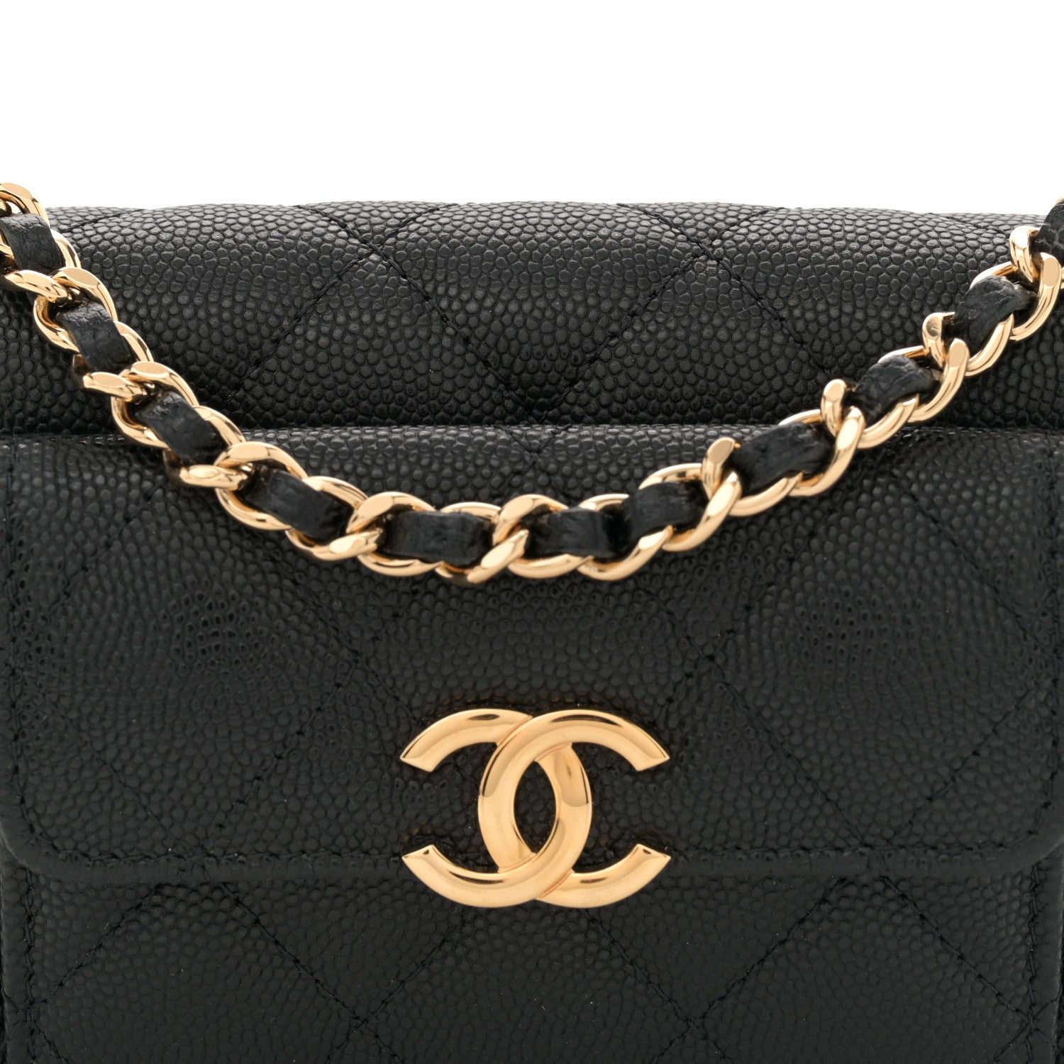 Caviar Quilted Pocket Twins Clutch With Chain Black