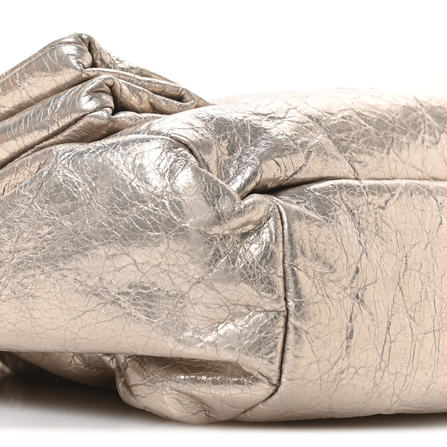 Metallized Arena Calfskin Small Monaco Chain Shoulder Bag Stone Beige