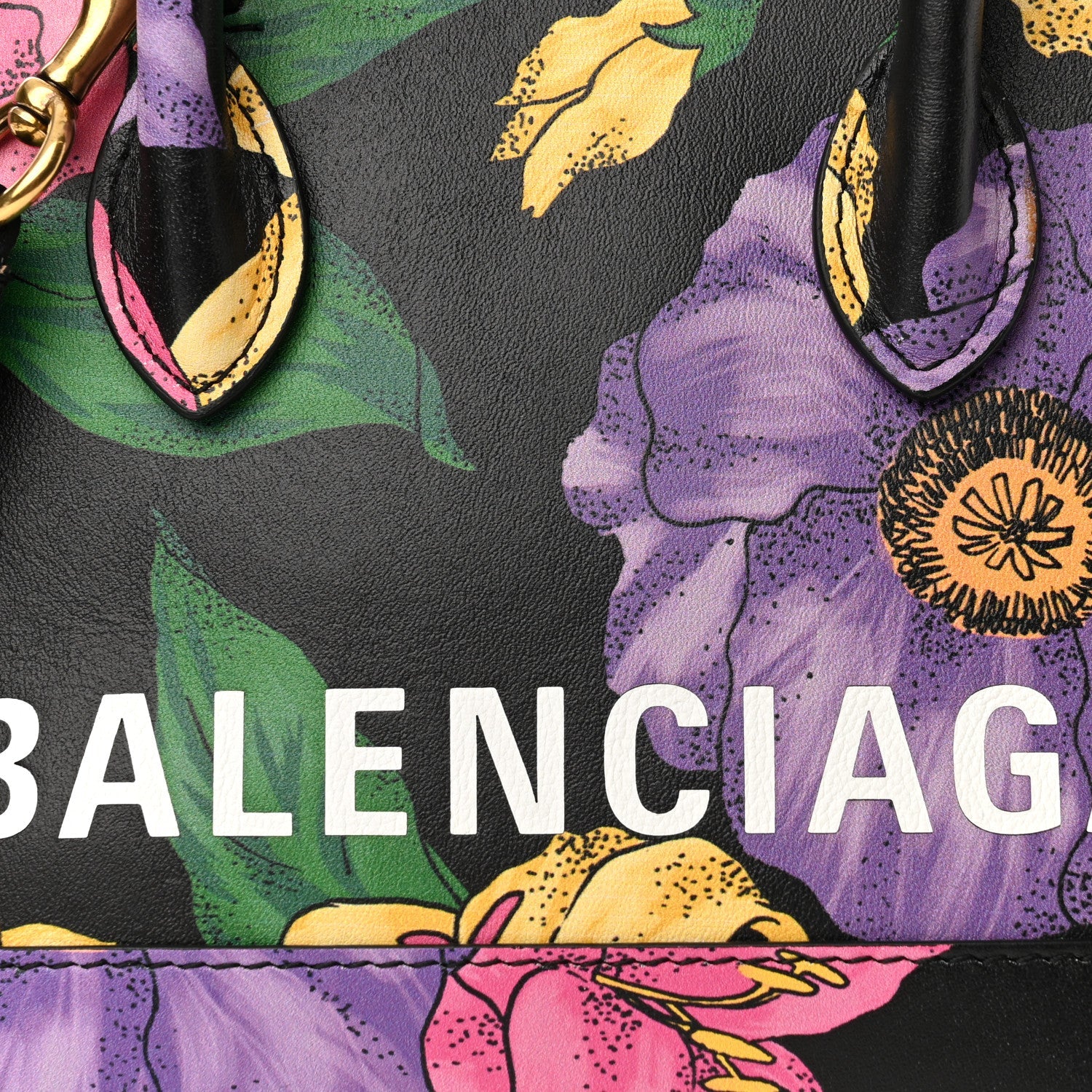 Smooth Calfskin Lush Floral Print XXS Ville Top Handle Bag Black Multicolor